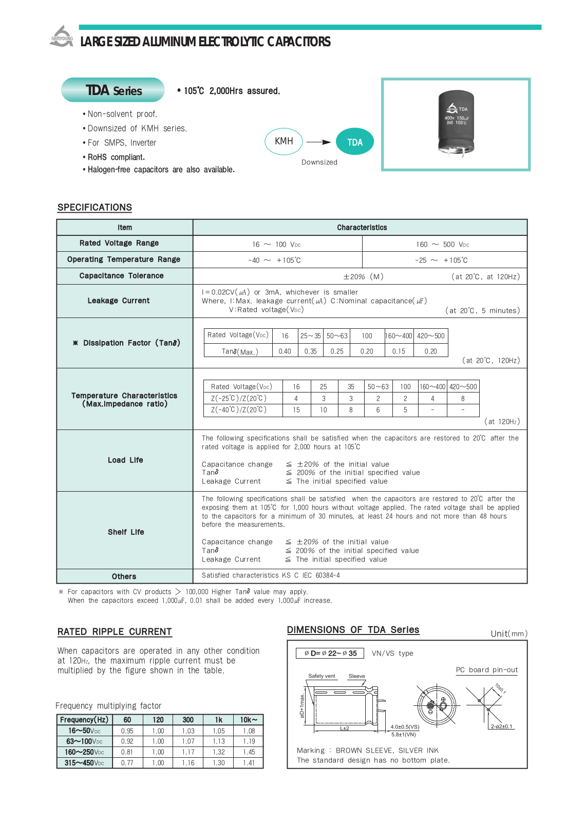 Datasheet Samyoung [snap-in] TDA Series Datasheet - ManualMachine.com