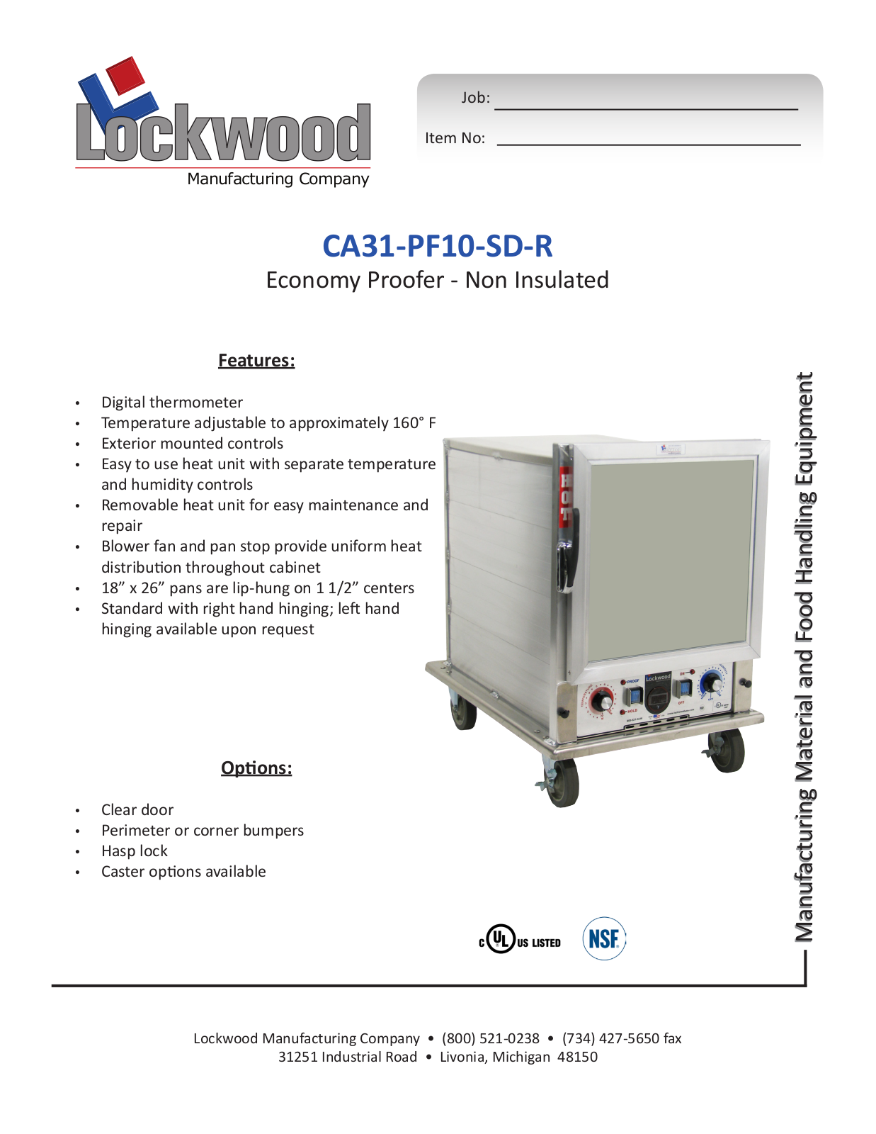 Lockwood CA31-PF10-SD-R Specifications