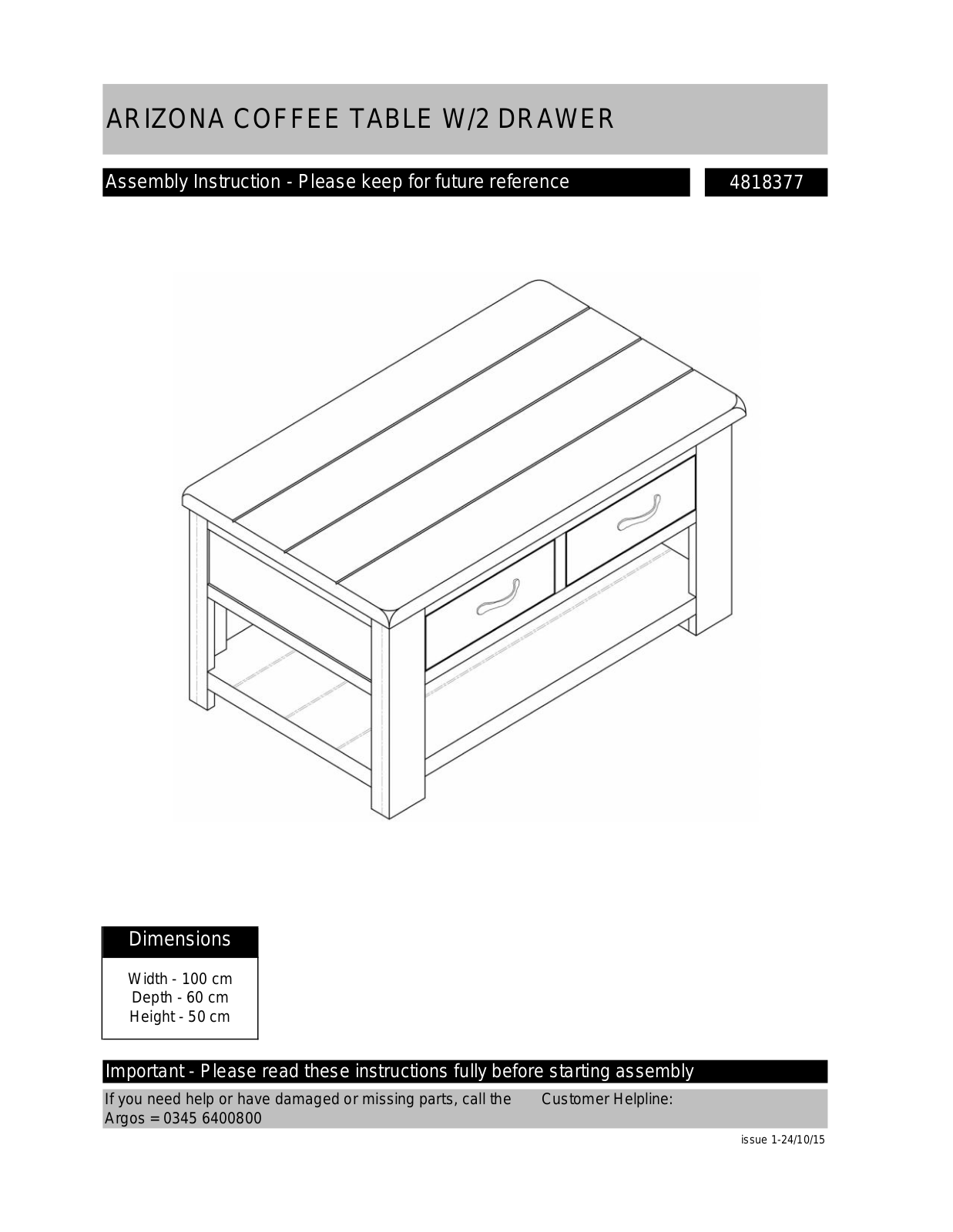 Argos 4818377 ASSEMBLY INSTRUCTIONS