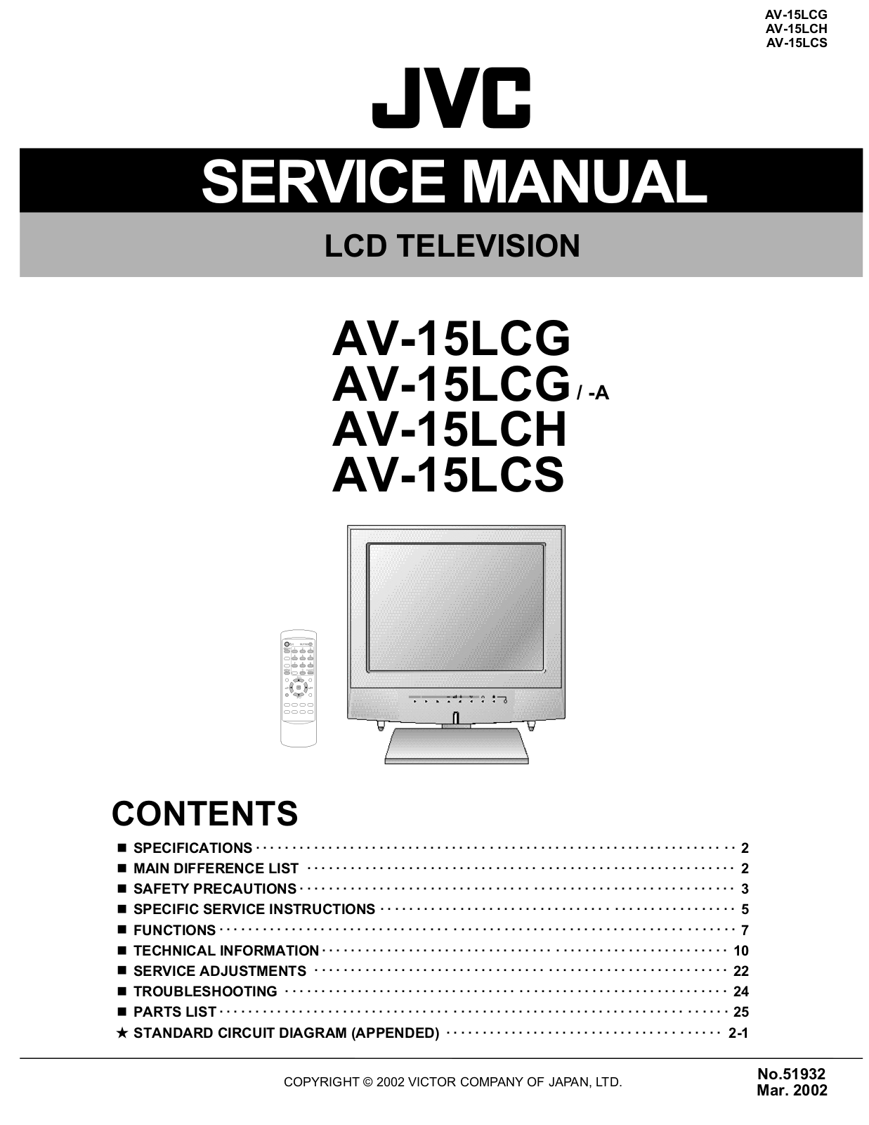 JVC AV-15LCG, AV-15LCG/-A, AV-15LCH, AV-15LCS Service Manual