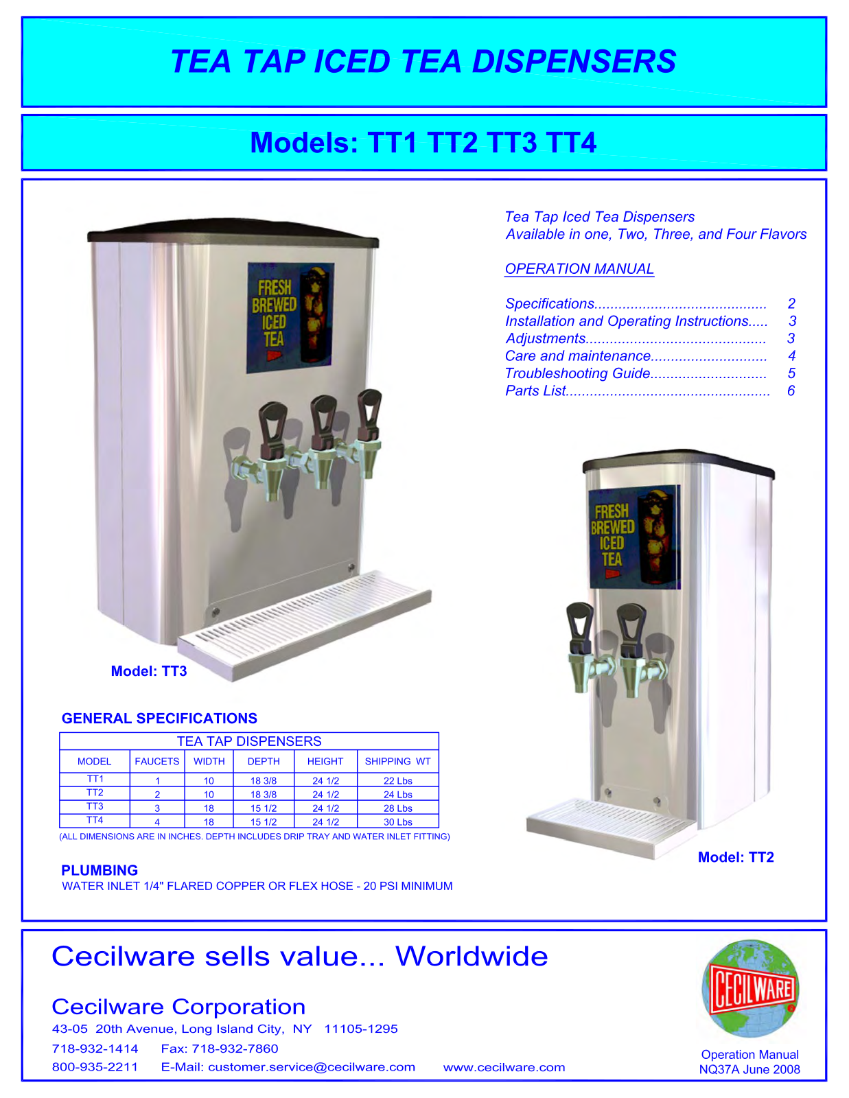 Cecilware TT1 Installation  Manual - ManualMachine.com