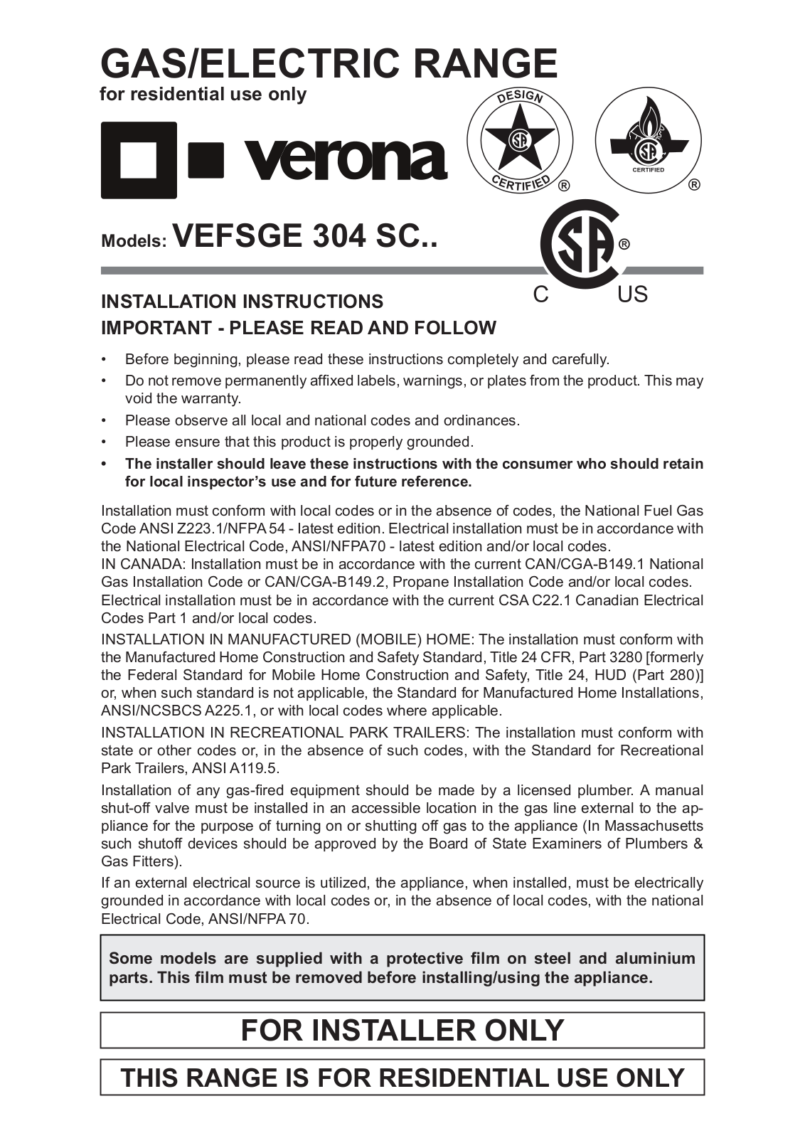 Verona VEFSGE 304 SC User Manual