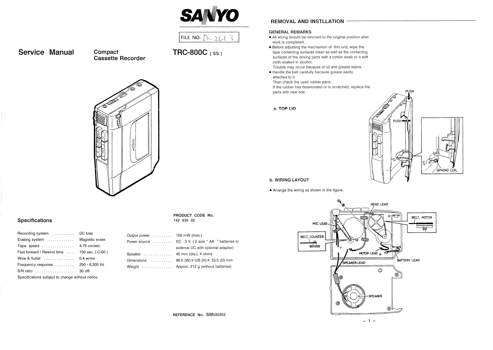 Sanyo TRC-800-C Service manual