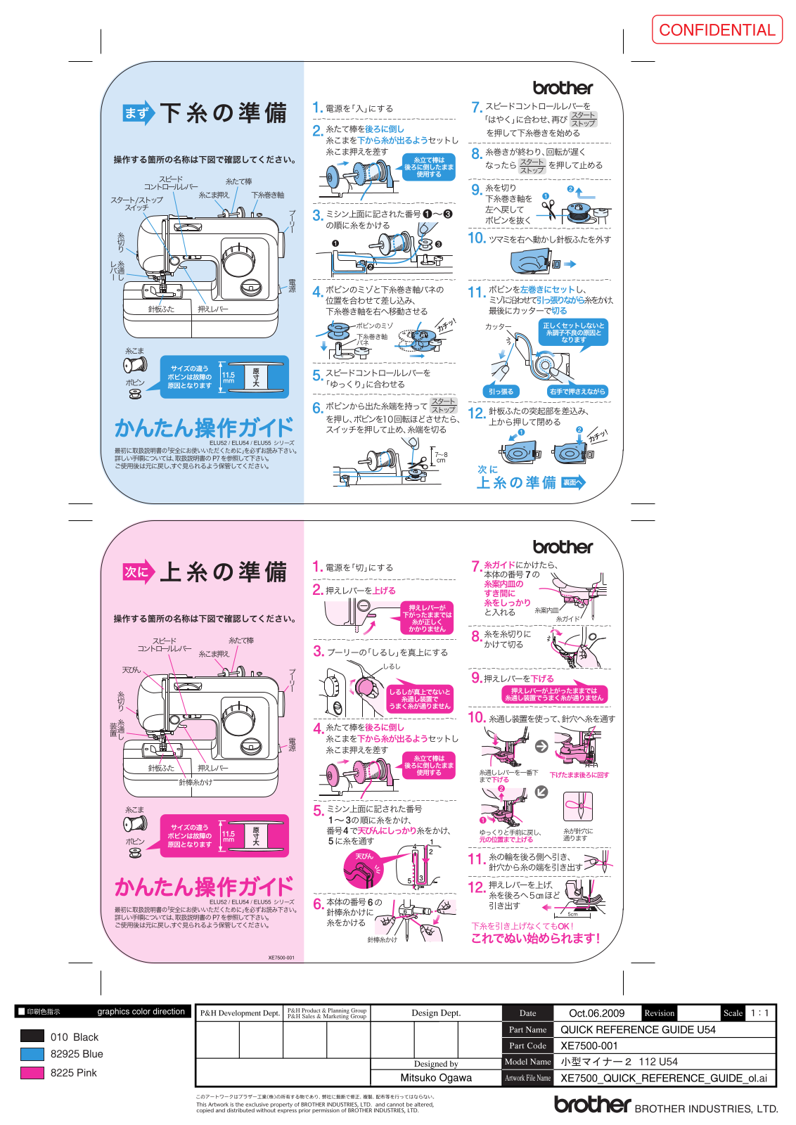 Brother ELU52, ELU54, ELU55 Operation chart