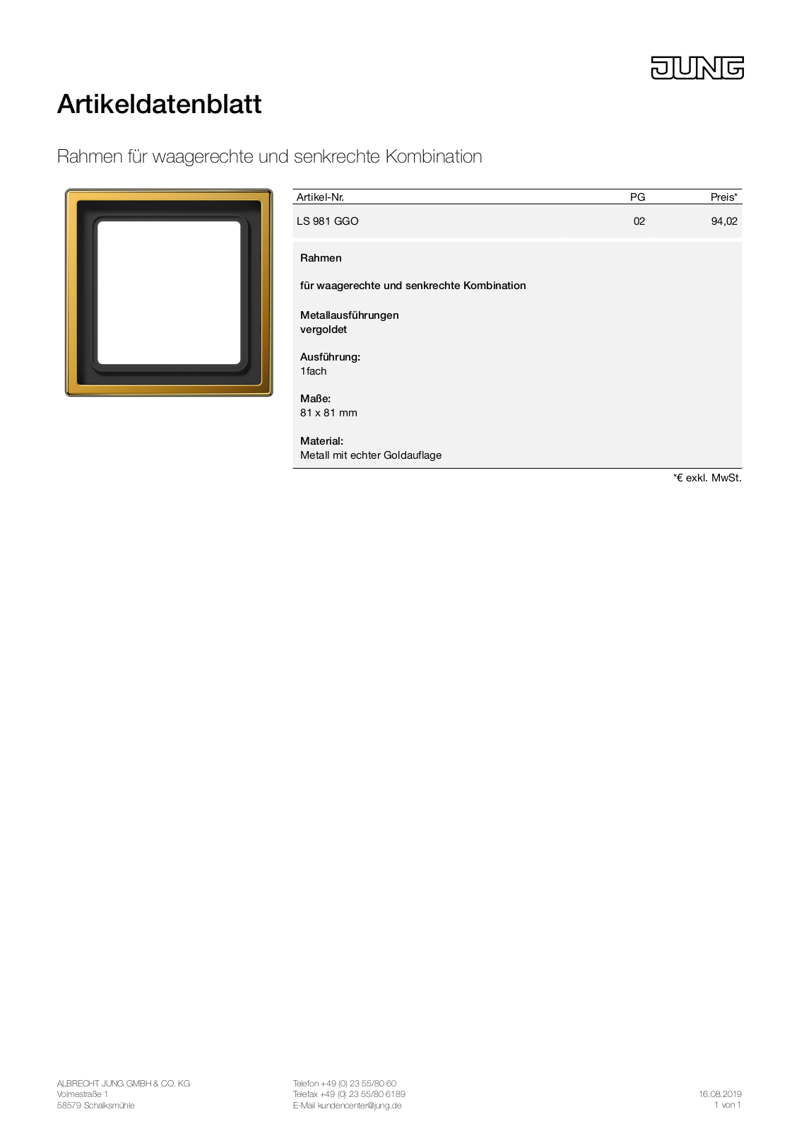 Jung LS 981 GGO User Manual