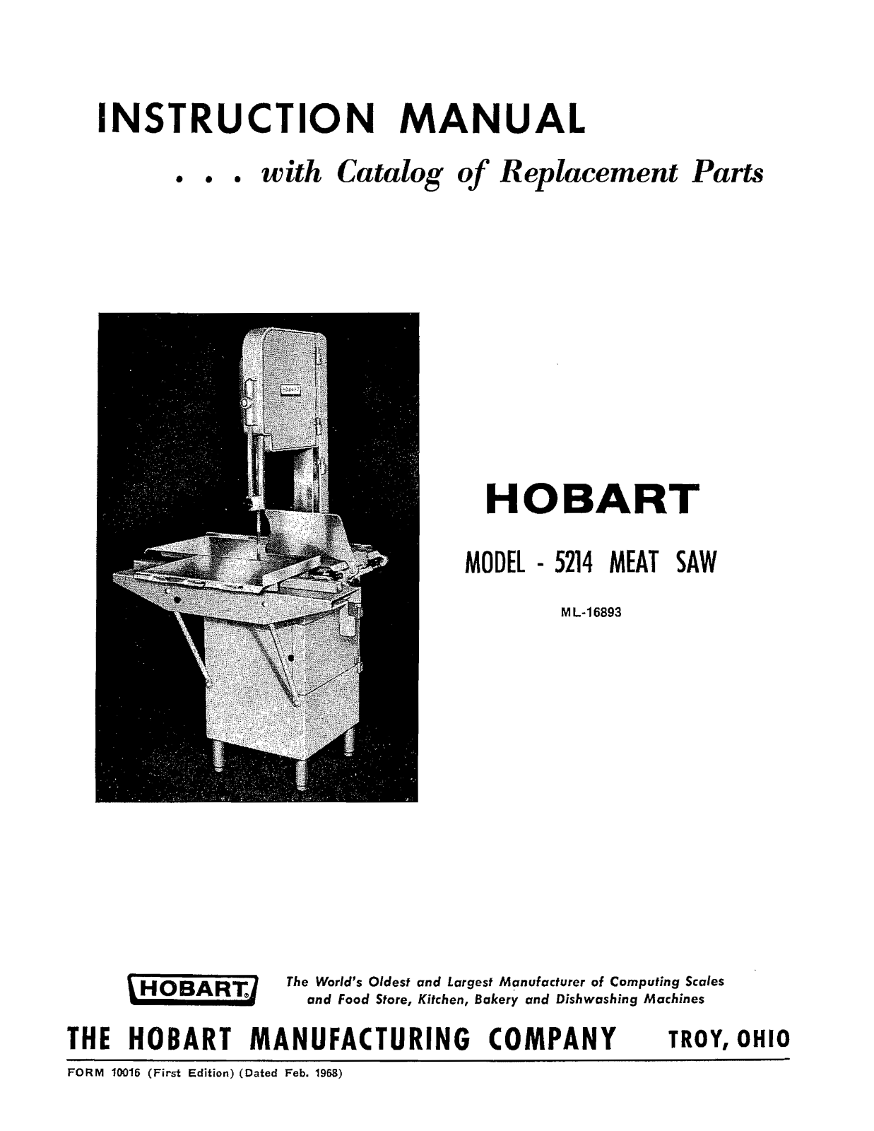 Hobart 5214 Installation Manual