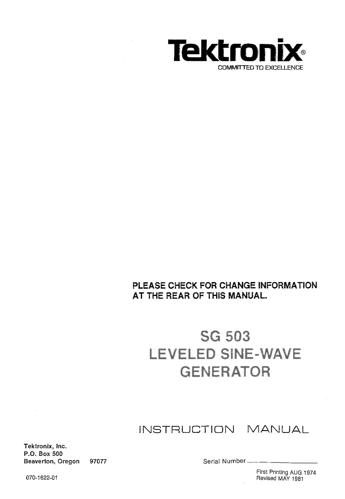 Tektronix SG-503 Service manual