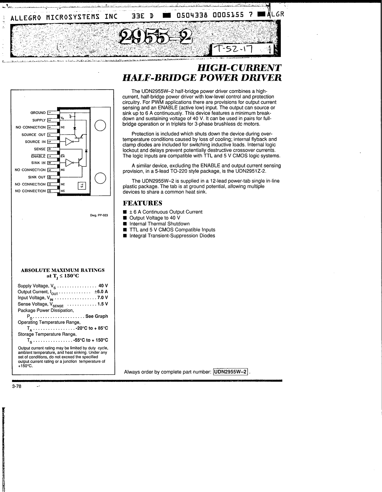 Allegro UDN2955W-2 Datasheet