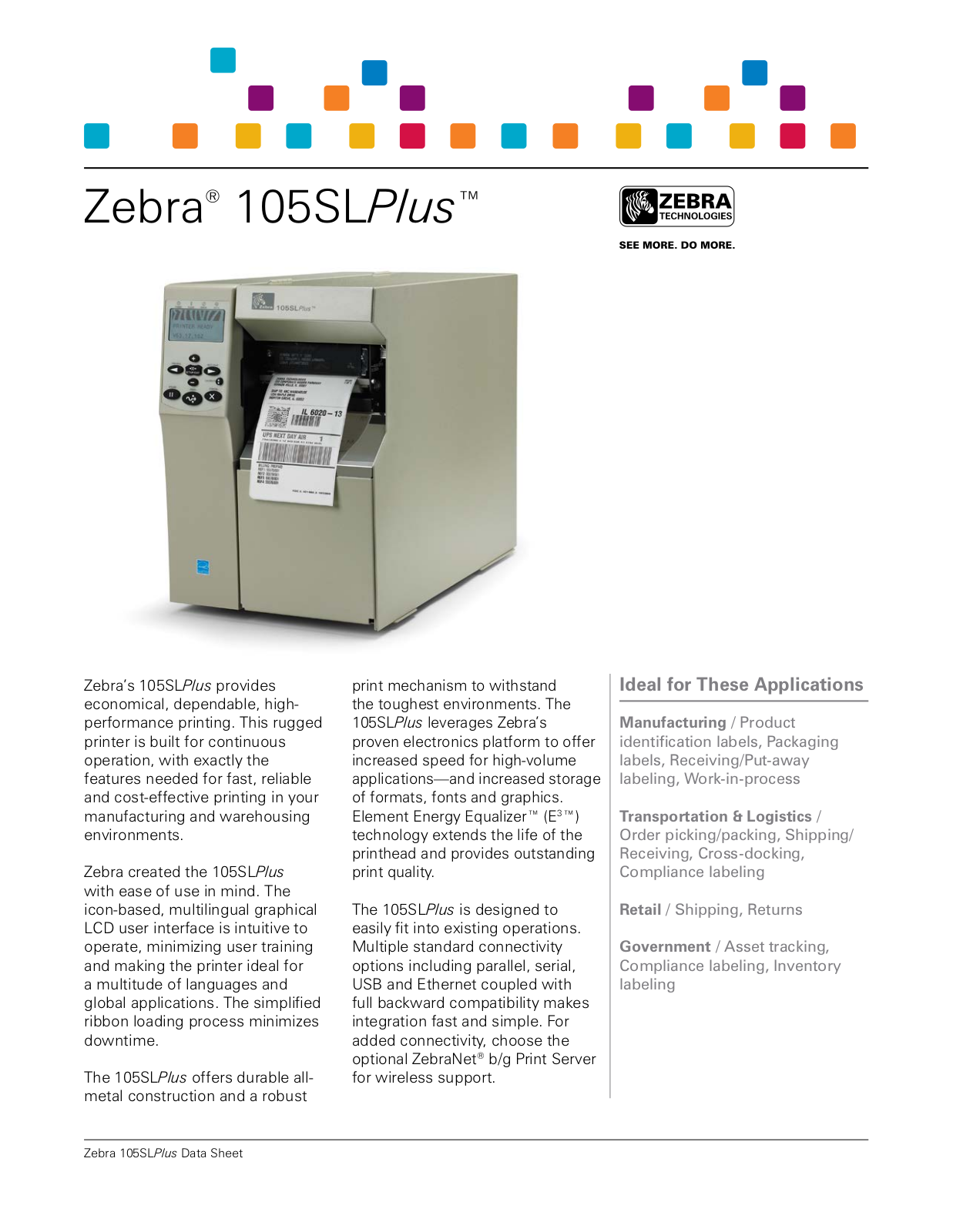 Zebra 102-80E-00010 Product Data Sheet