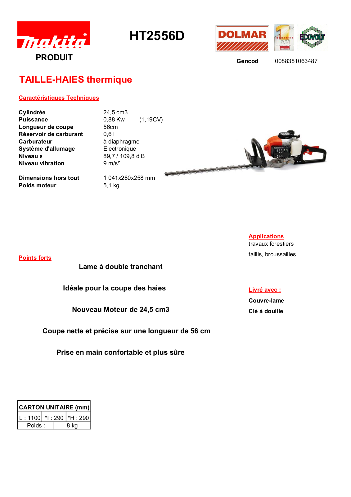 Makita HT2556D TECHNICAL CHARACTERISTICS