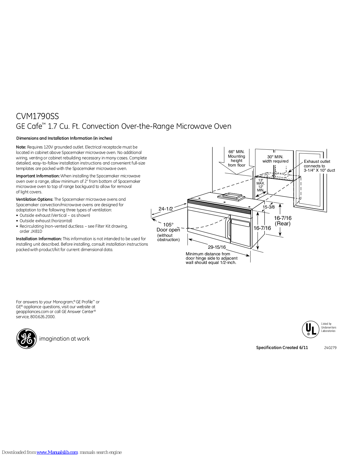 GE Cafe CVM1790SS, Cafe CVM1790SSSS Dimensions And Installation Information