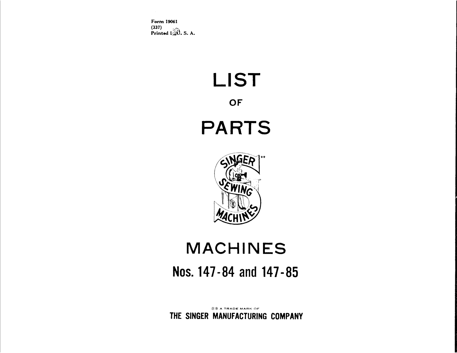 Singer 147-84 Parts List