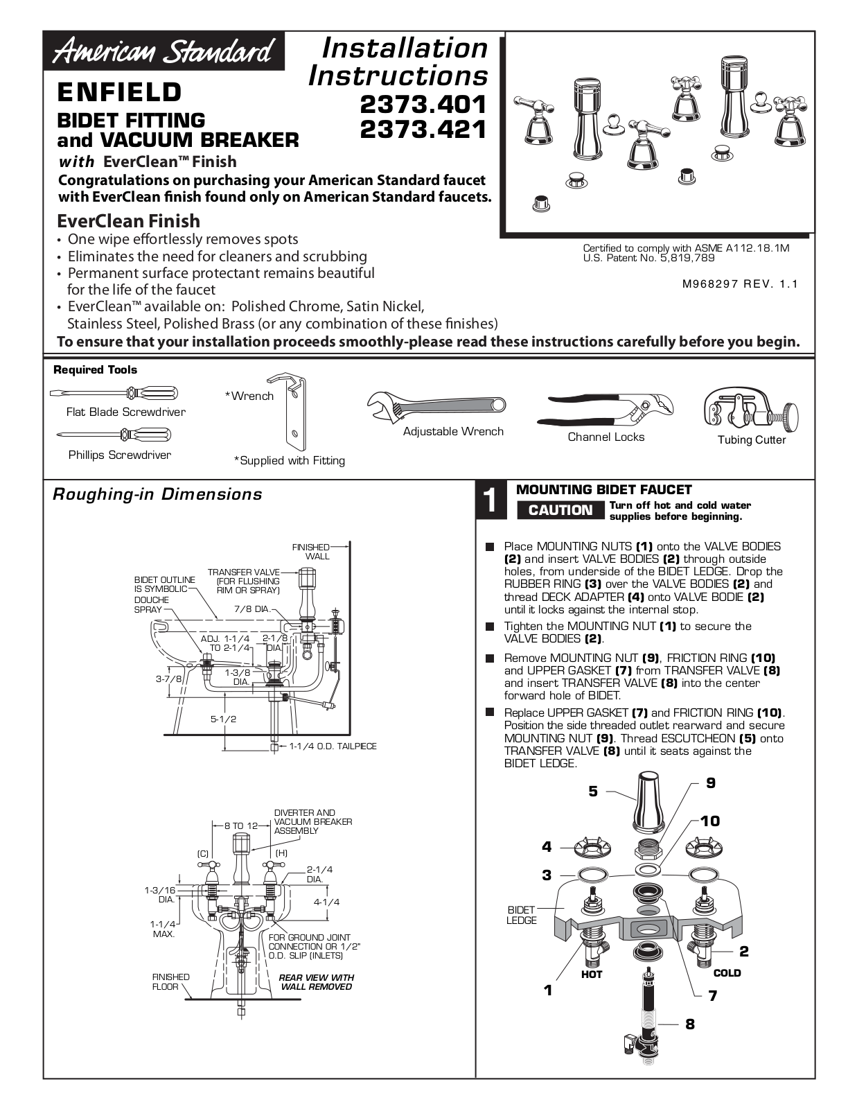 American Standard Enfield 2373.421, Enfield 2373.401 User Manual