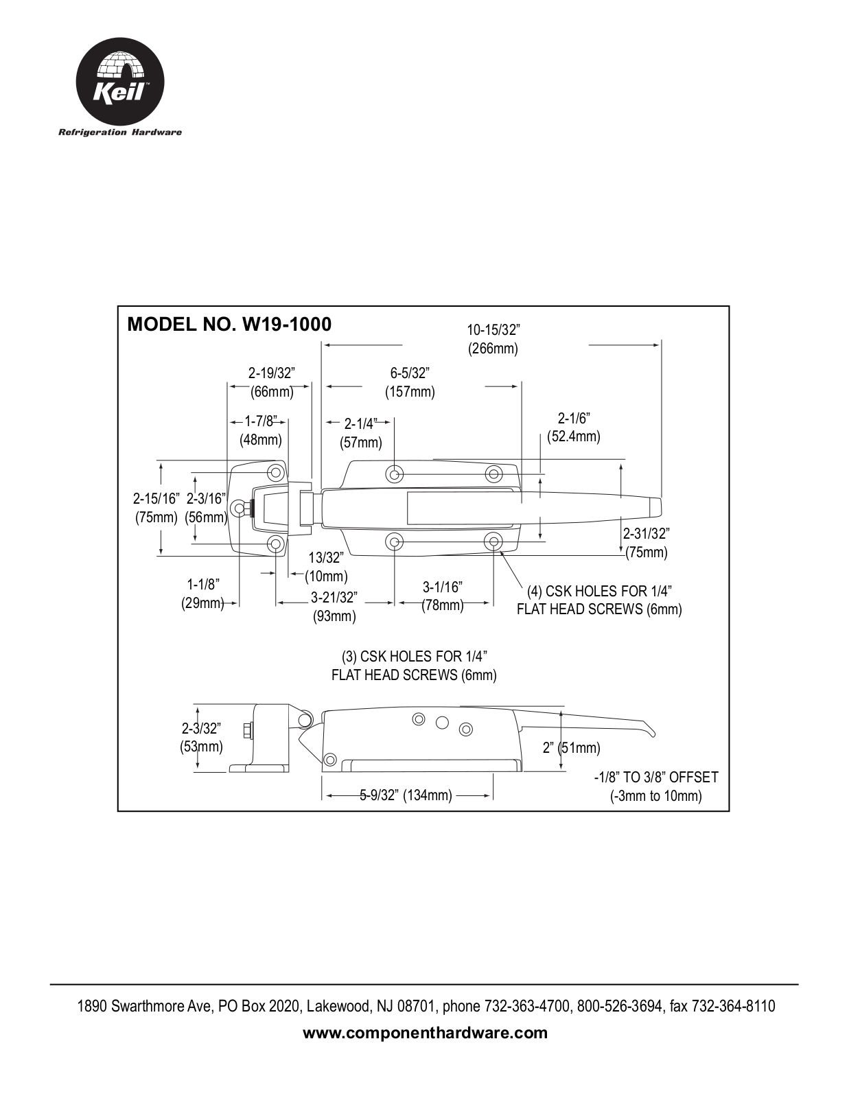 Component Hardware W19-1000 User Manual