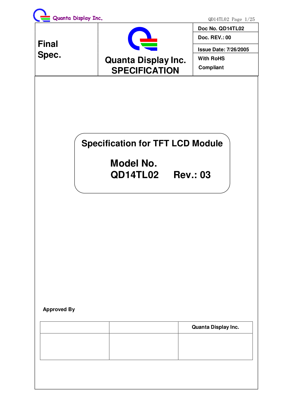 QDI QD14TL02 Specification