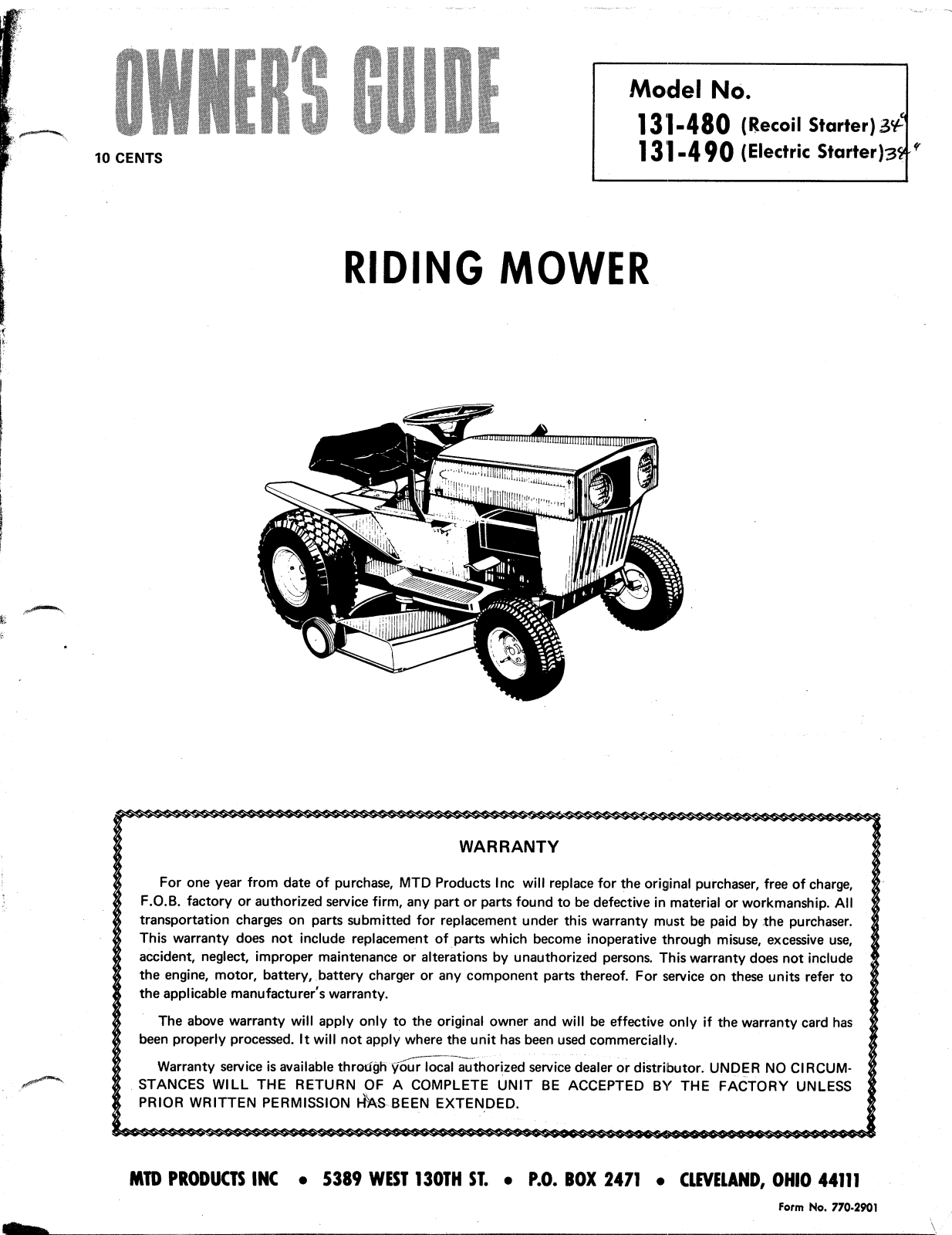 MTD 131-490, 131-480 User Manual