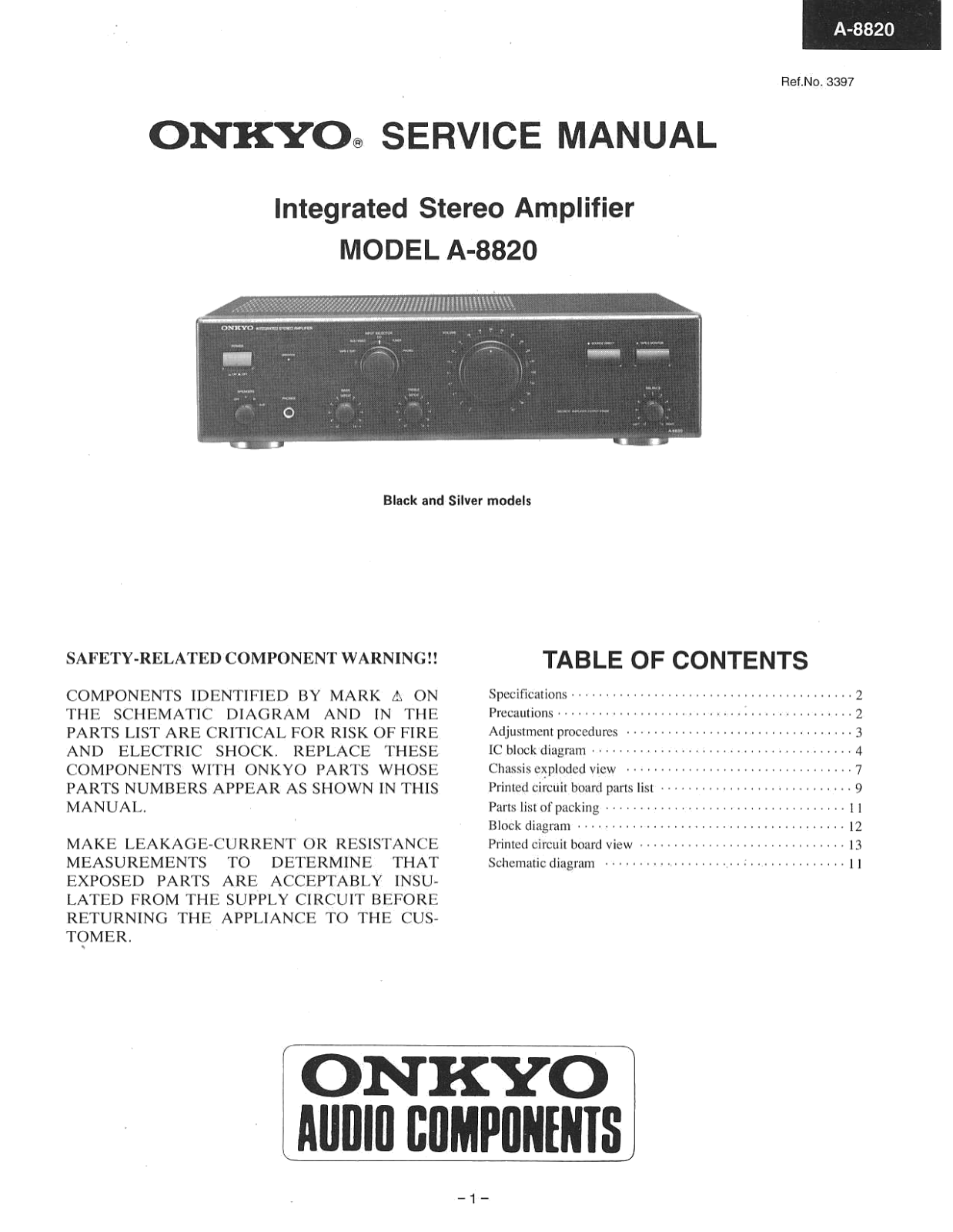 Onkyo A-8820 Service Manual