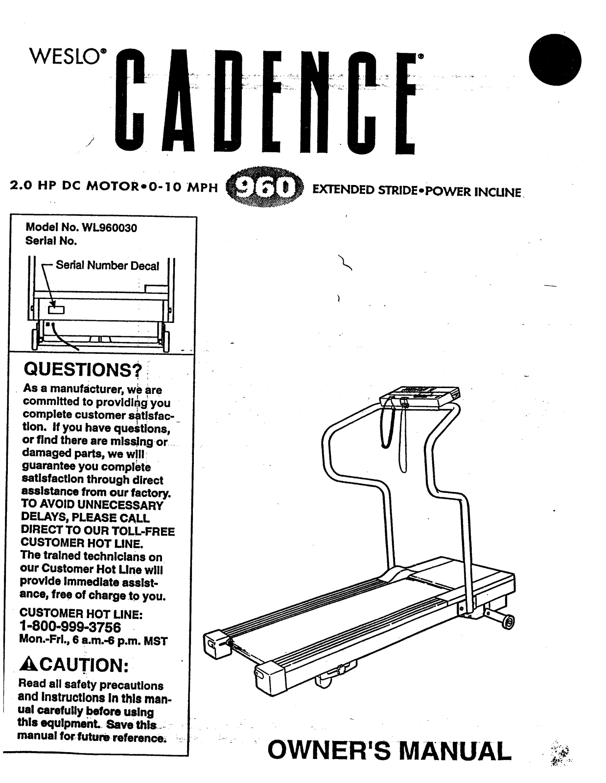 Weslo WL960030 Owner's Manual