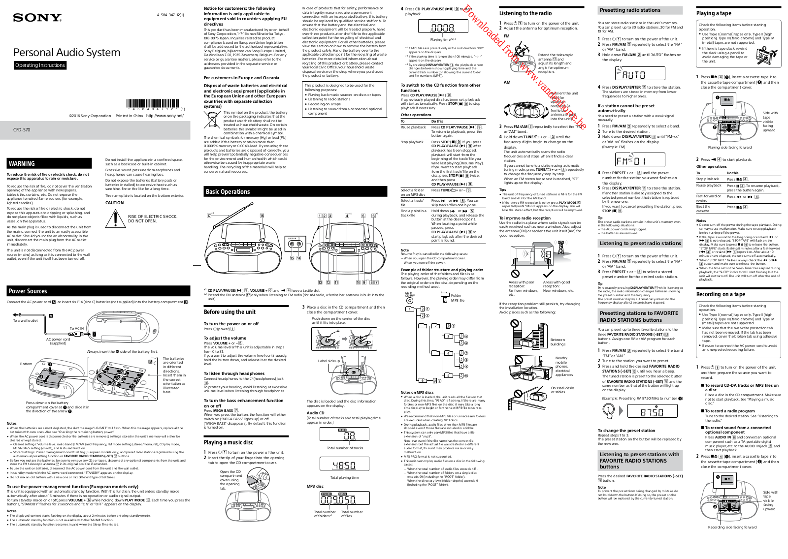 SONY CFDS70W User Manual