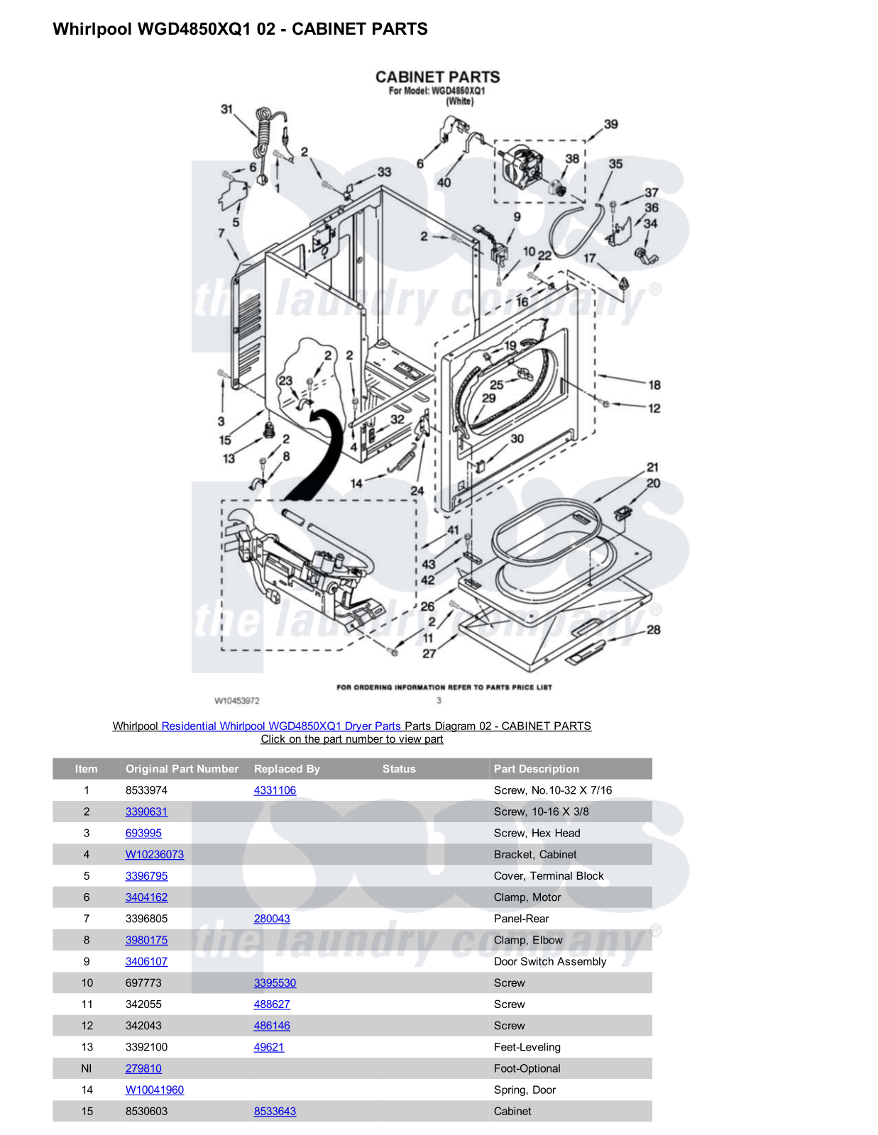 Whirlpool WGD4850XQ1 Parts Diagram