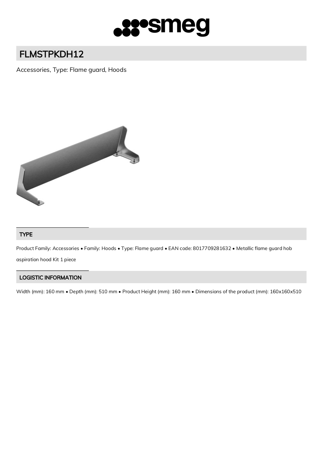 Smeg FLMSTPKDH12 Technical sheet