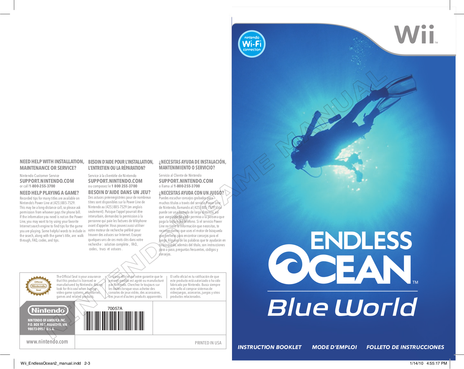 NINTENDO Wii Endless Ocean: Blue World User Manual