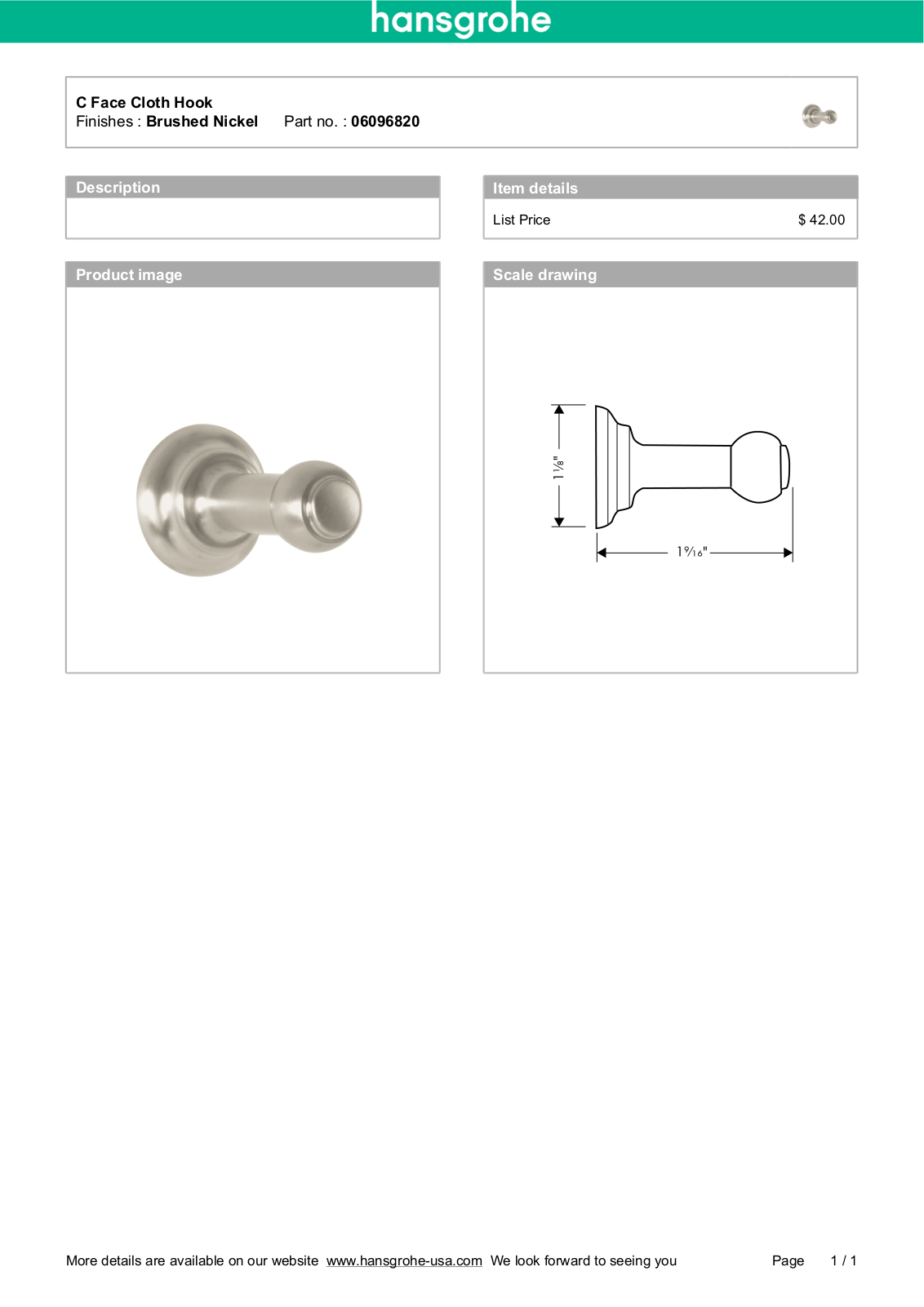 Hansgrohe 06096820 Specs