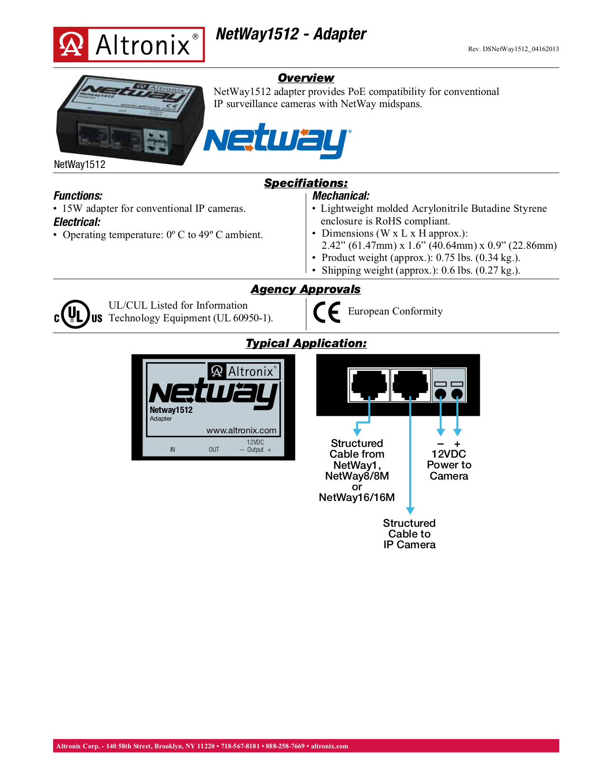 Altronix NetWay1512 Data Sheet