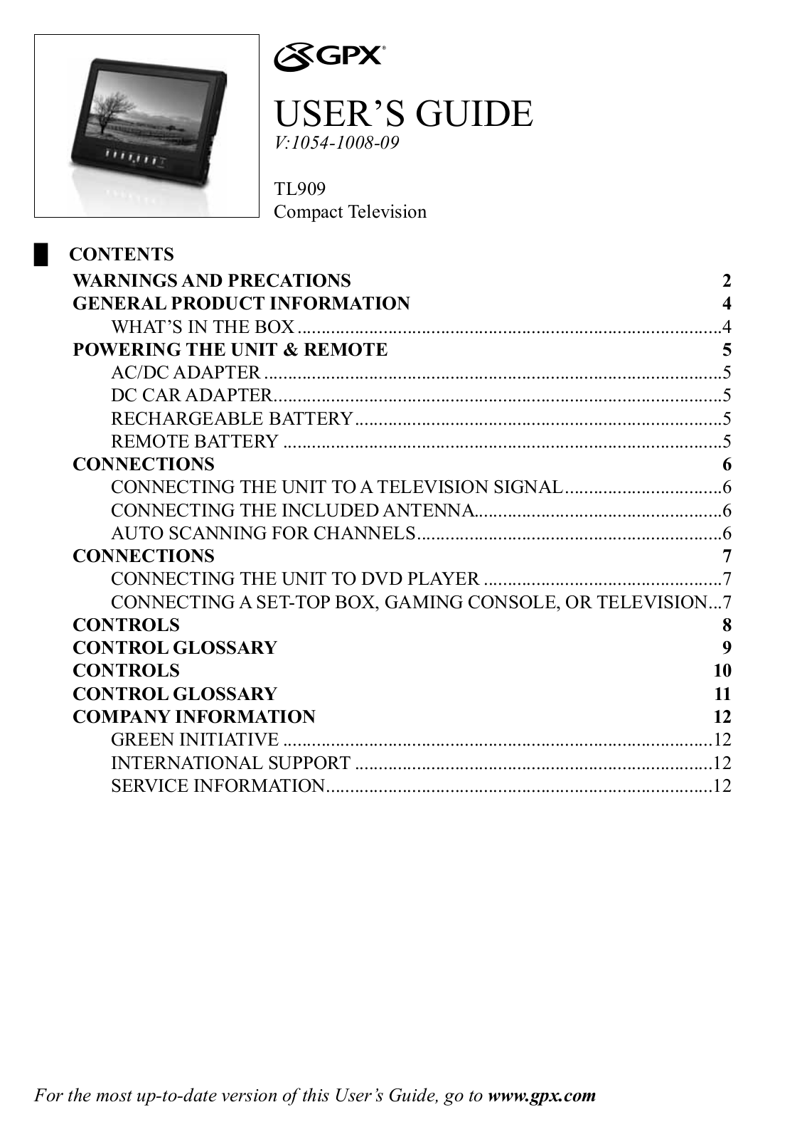 GPX TL909-IB, TL909 User Manual