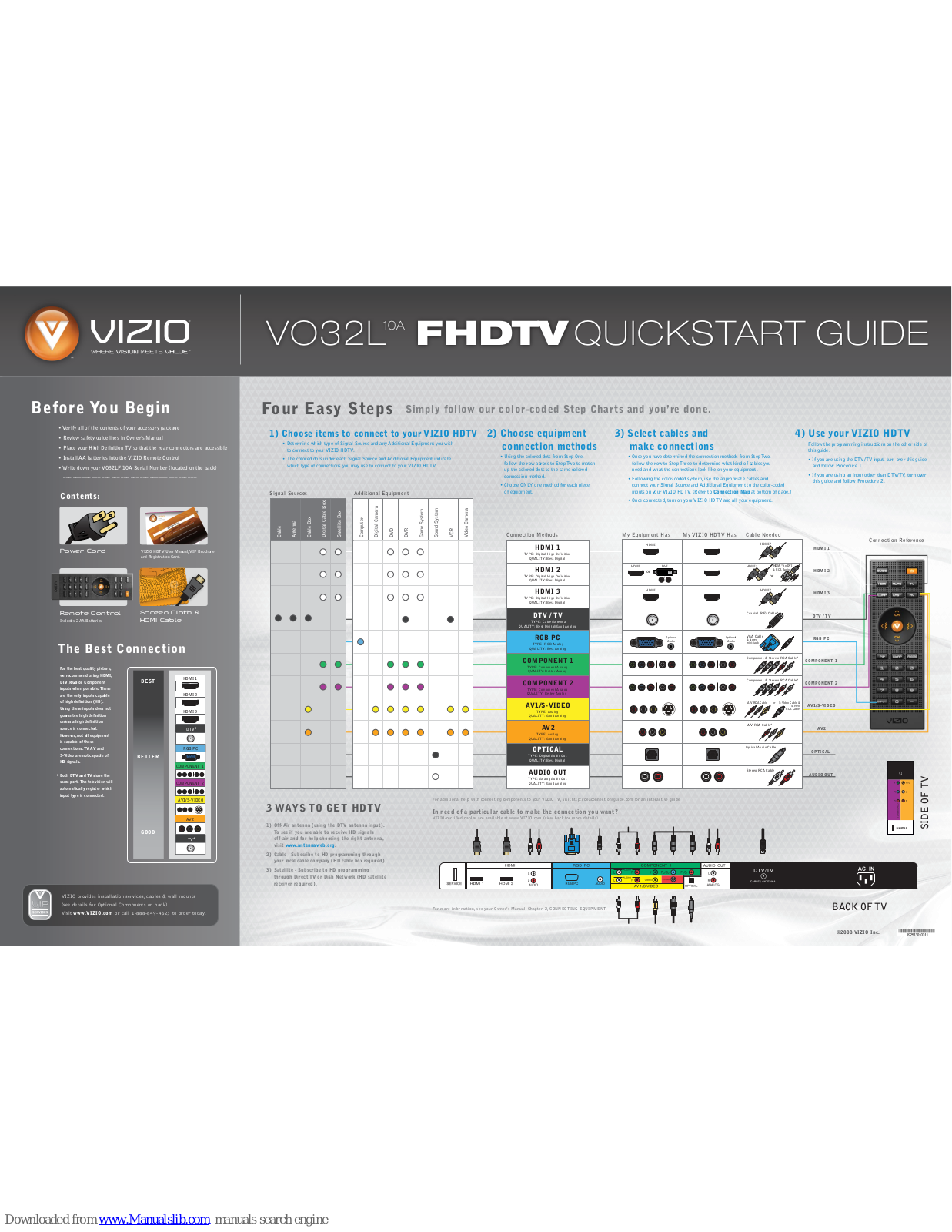 Vizio VO32LFHDTV10A, VO32L10A Quick Start Manual