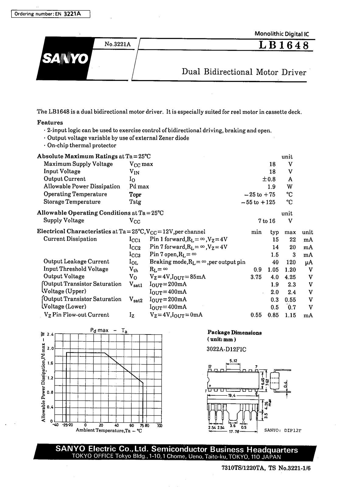 SANYO LB1648 Datasheet