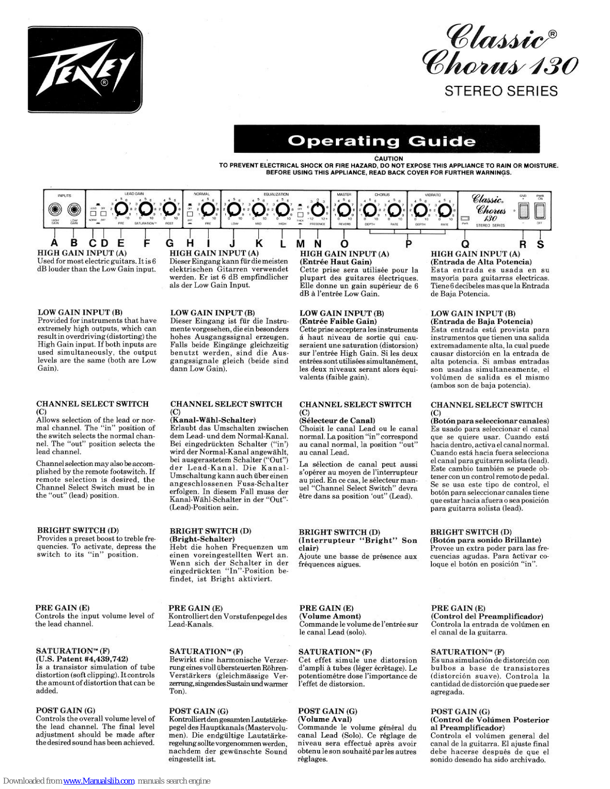 Peavey Classic Chorus 130 Operating Manual