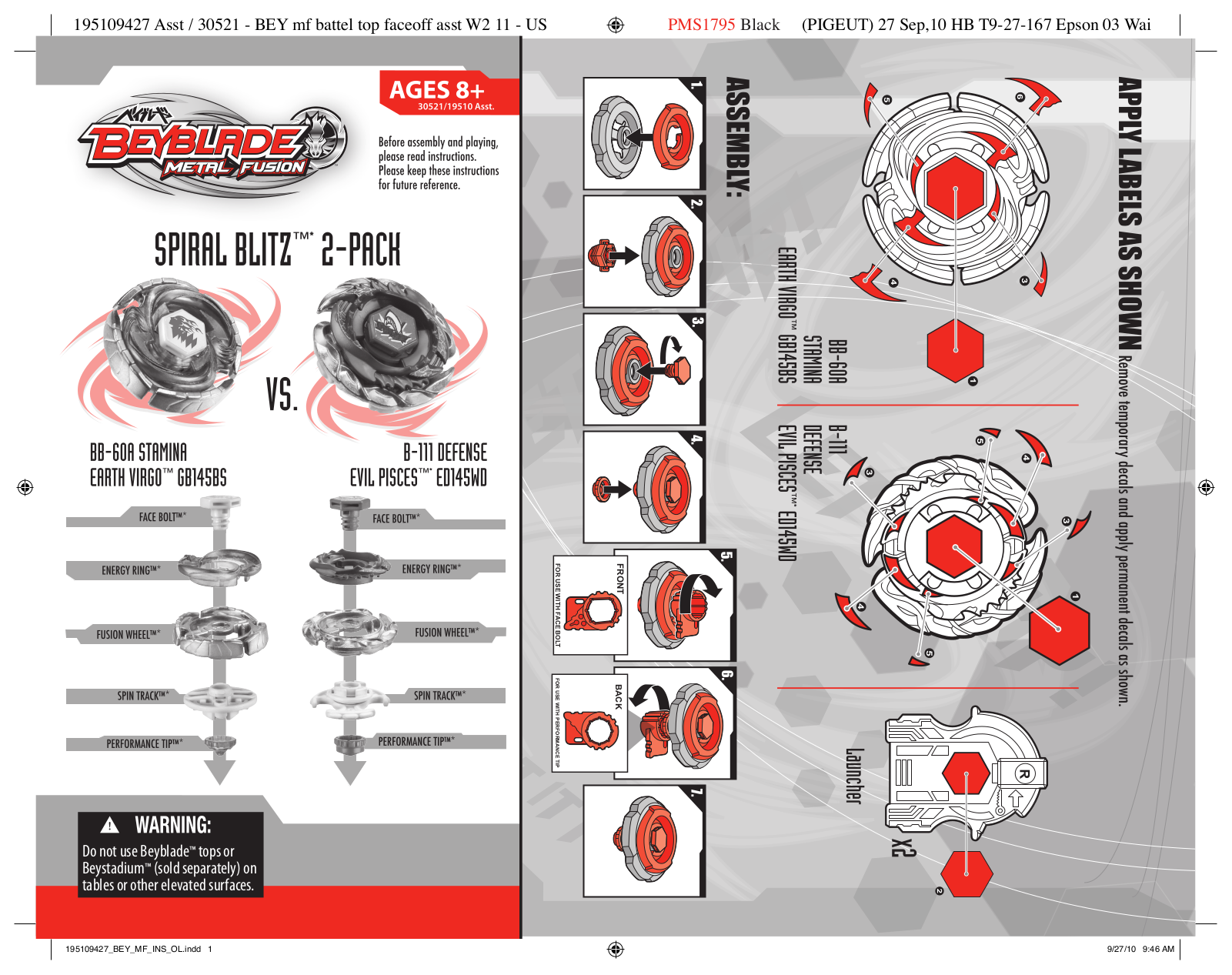 HASBRO Beyblade Spiral Blitz 2pk Earth Virgo VS Evil User Manual