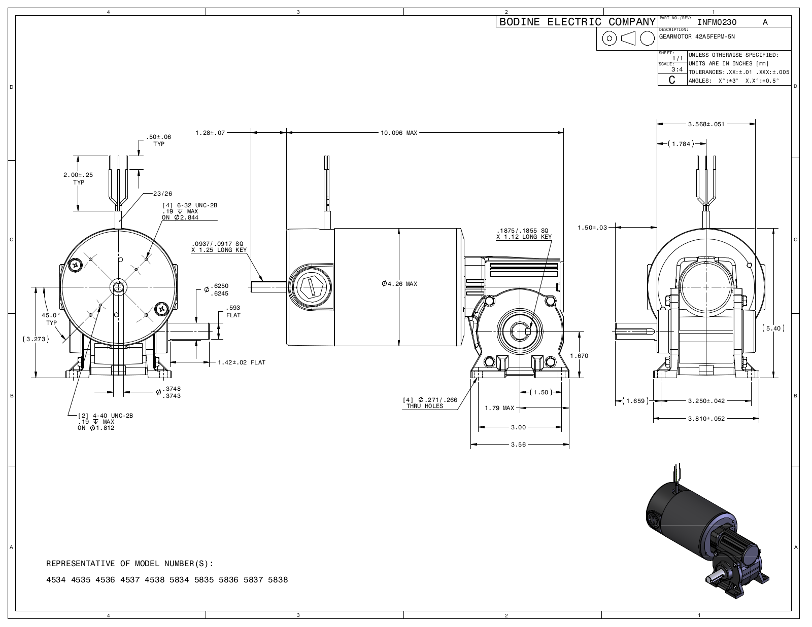 Bodine 4534, 4535, 4536, 4537, 4538 Reference Drawing