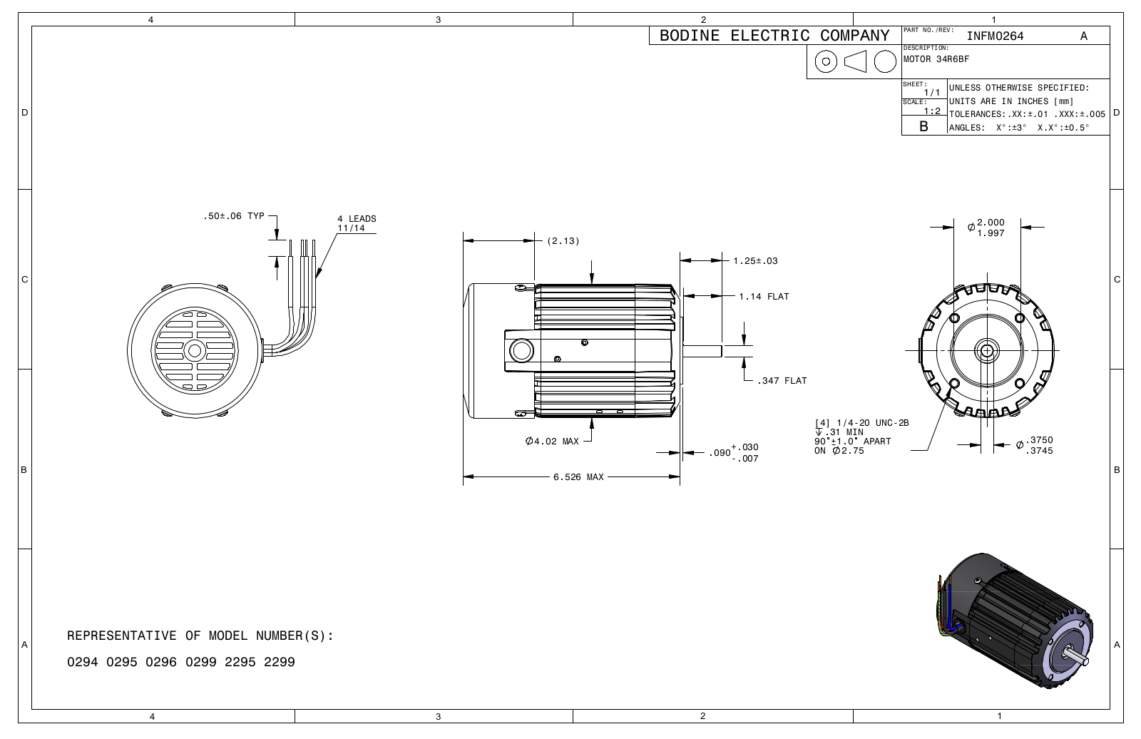 Bodine 0294, 0295, 0296, 0299, 2295 Reference Drawing