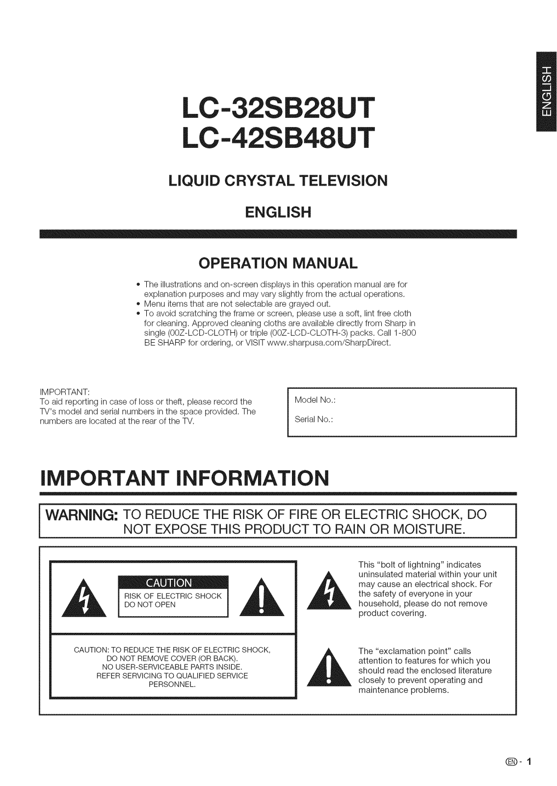 Sharp LC-42SB48UT, LC-32SB28UT User Manual - ManualMachine.com