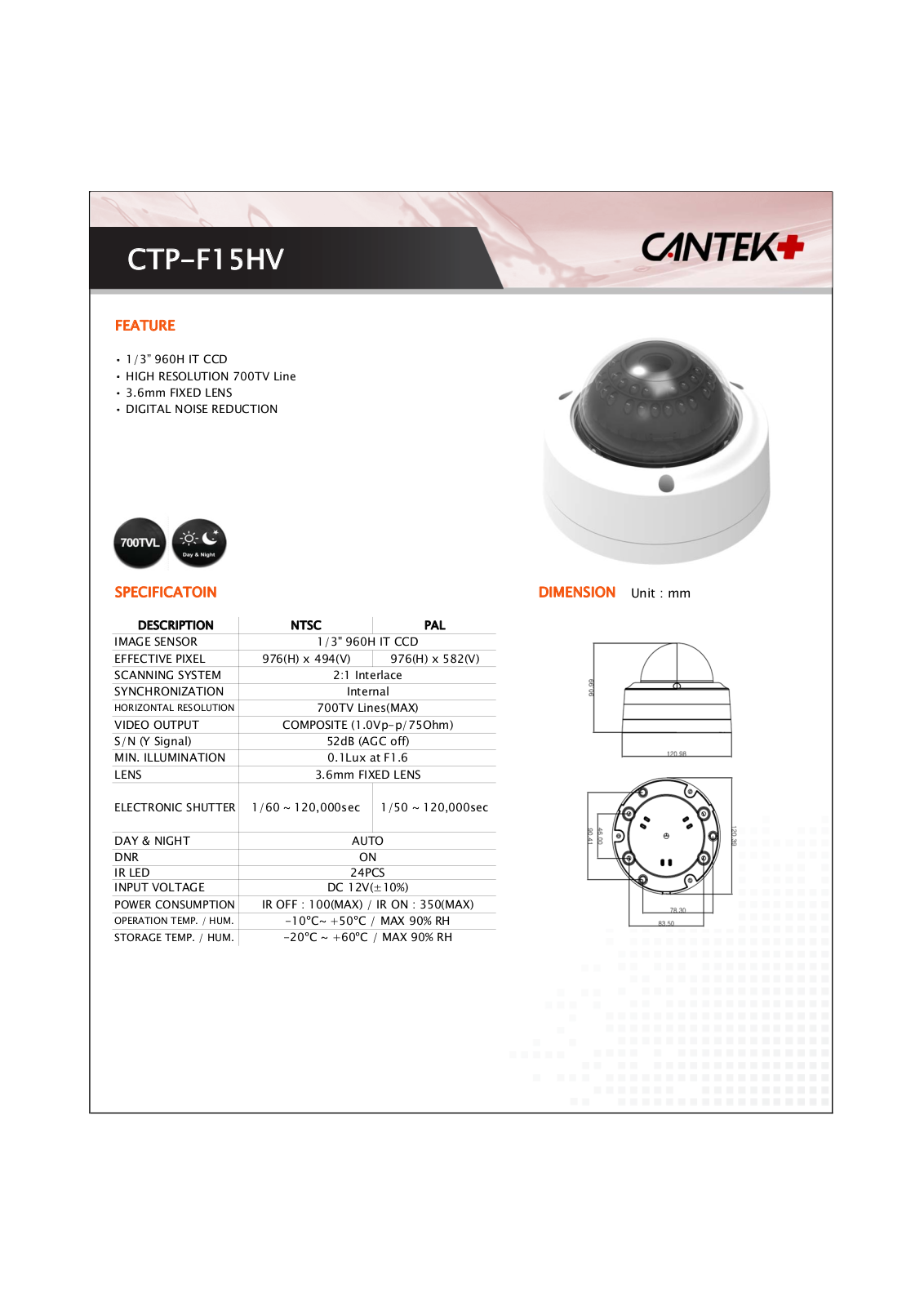 Cantek Plus CTP-F15HV Specsheet