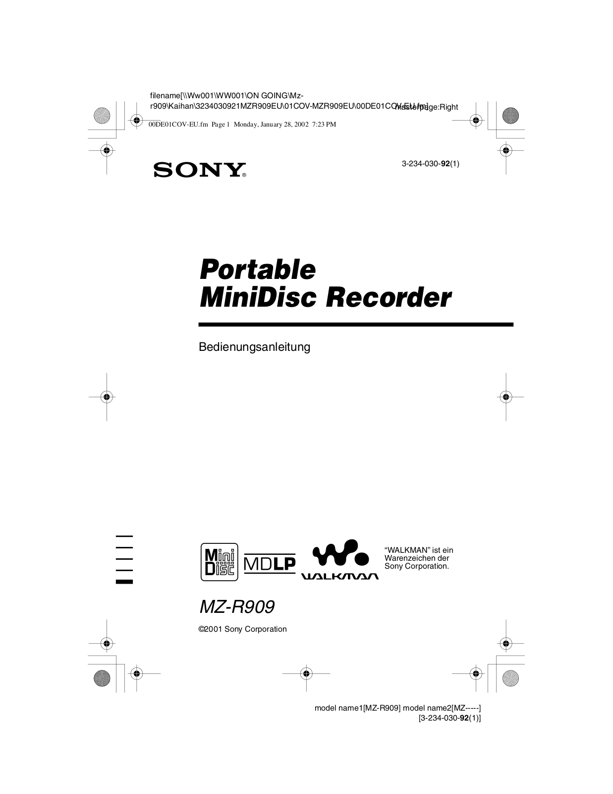 Sony MZ-R909 User Manual