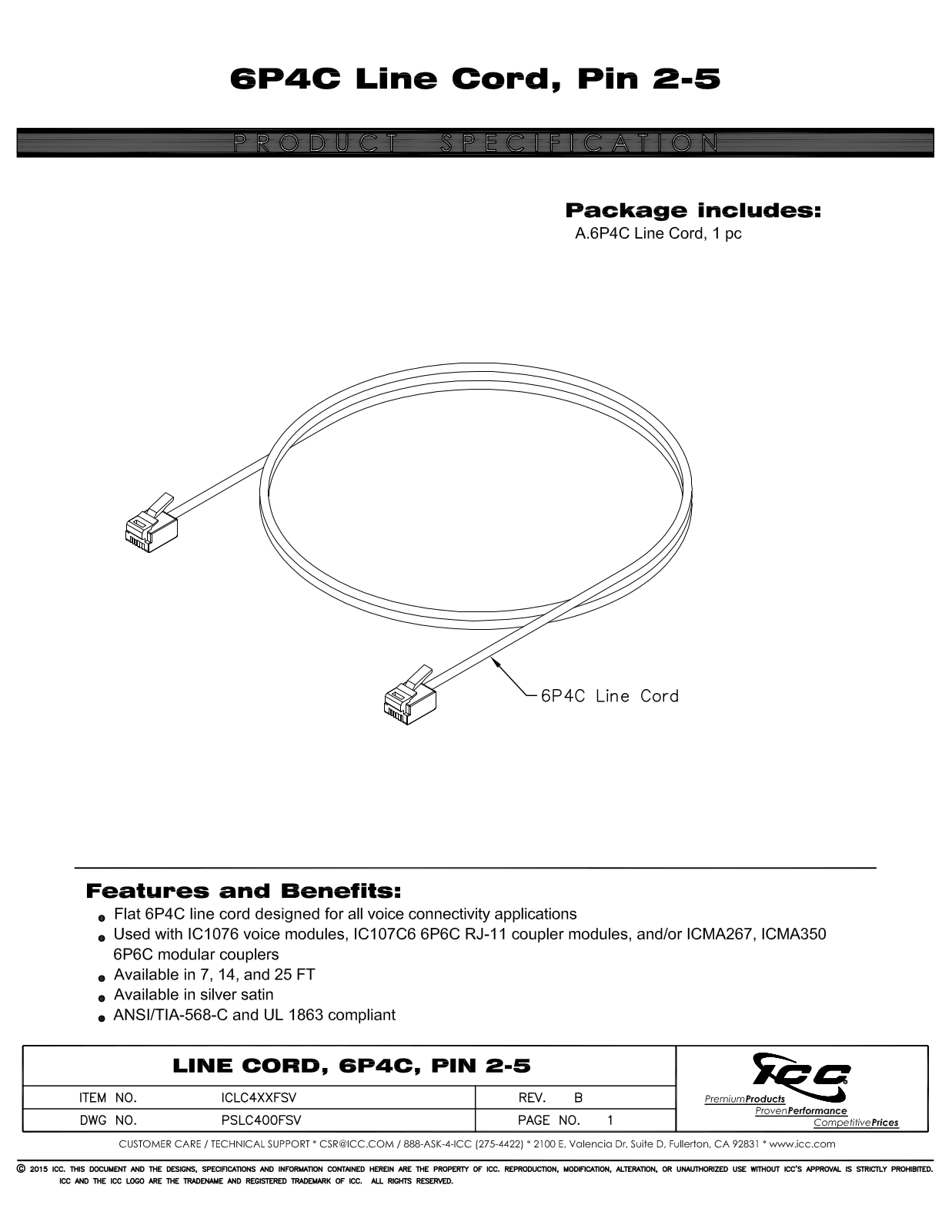 ICC ICLC425FSV, ICLC414FSV, ICLC407FSV Specsheet