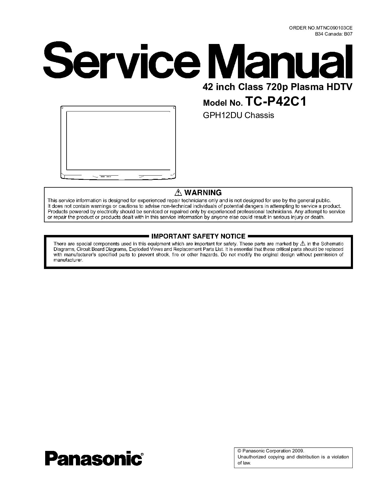 Panasonic TC-P42C1 Service manual