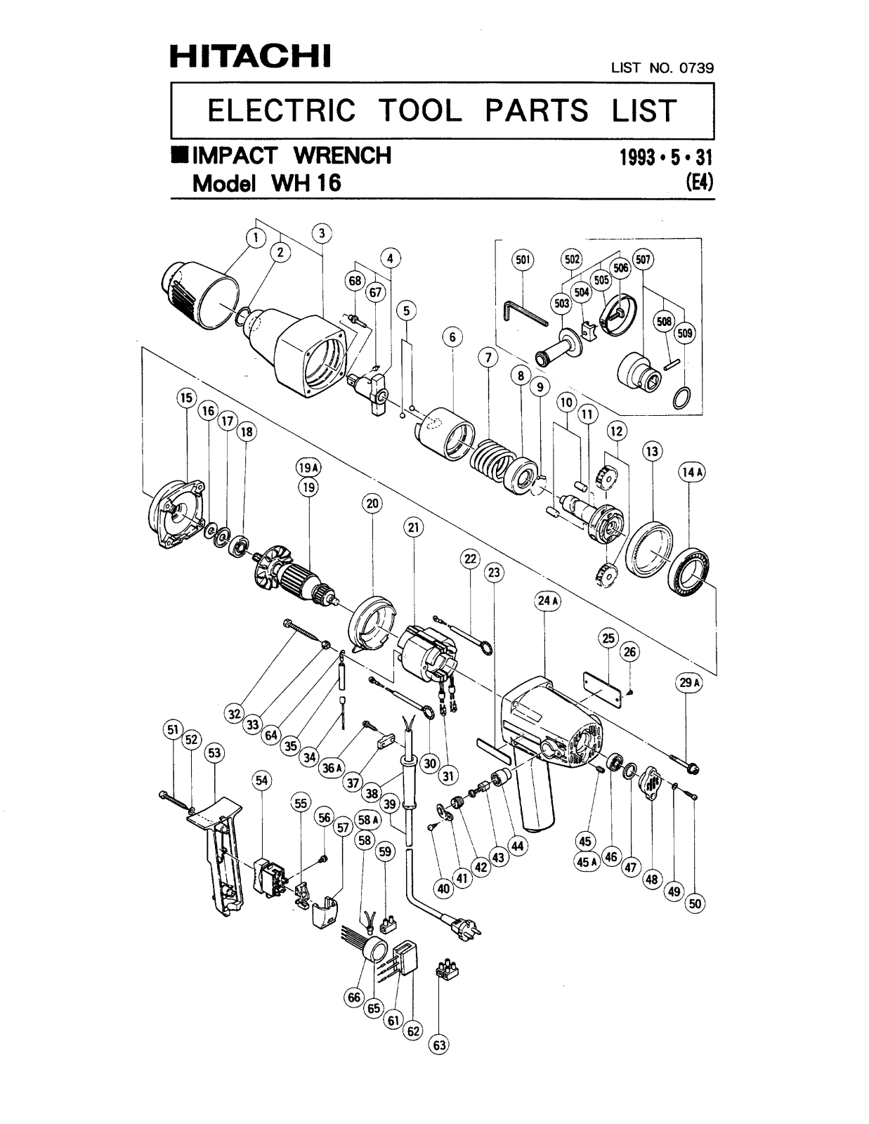 Hitachi WH16 PARTS LIST