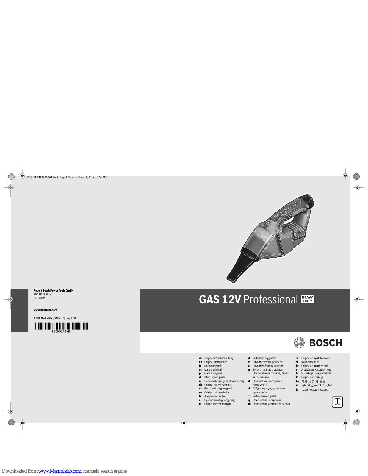 Bosch GAS 12V Professional Original Instructions Manual