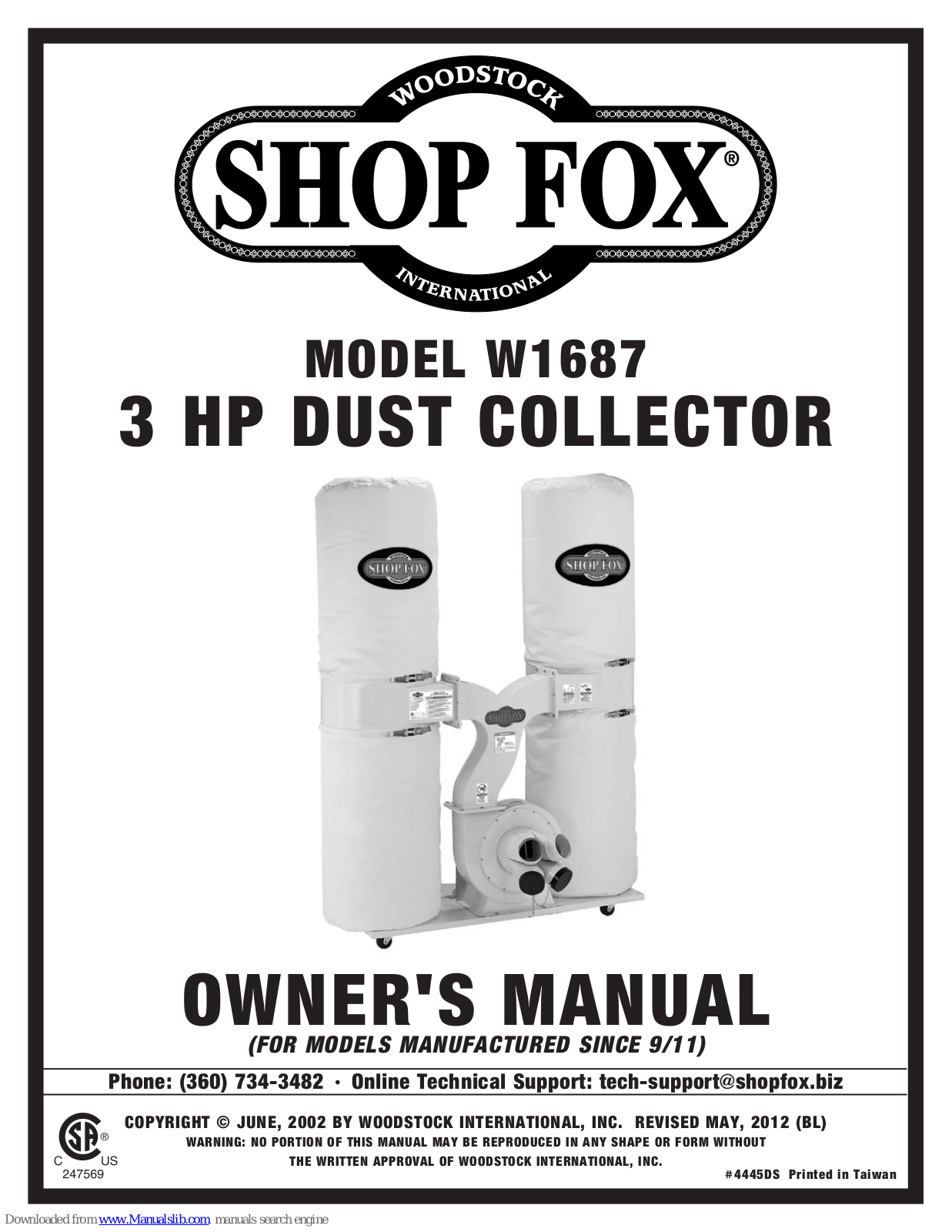 Shop fox W1687 Owner's Manual