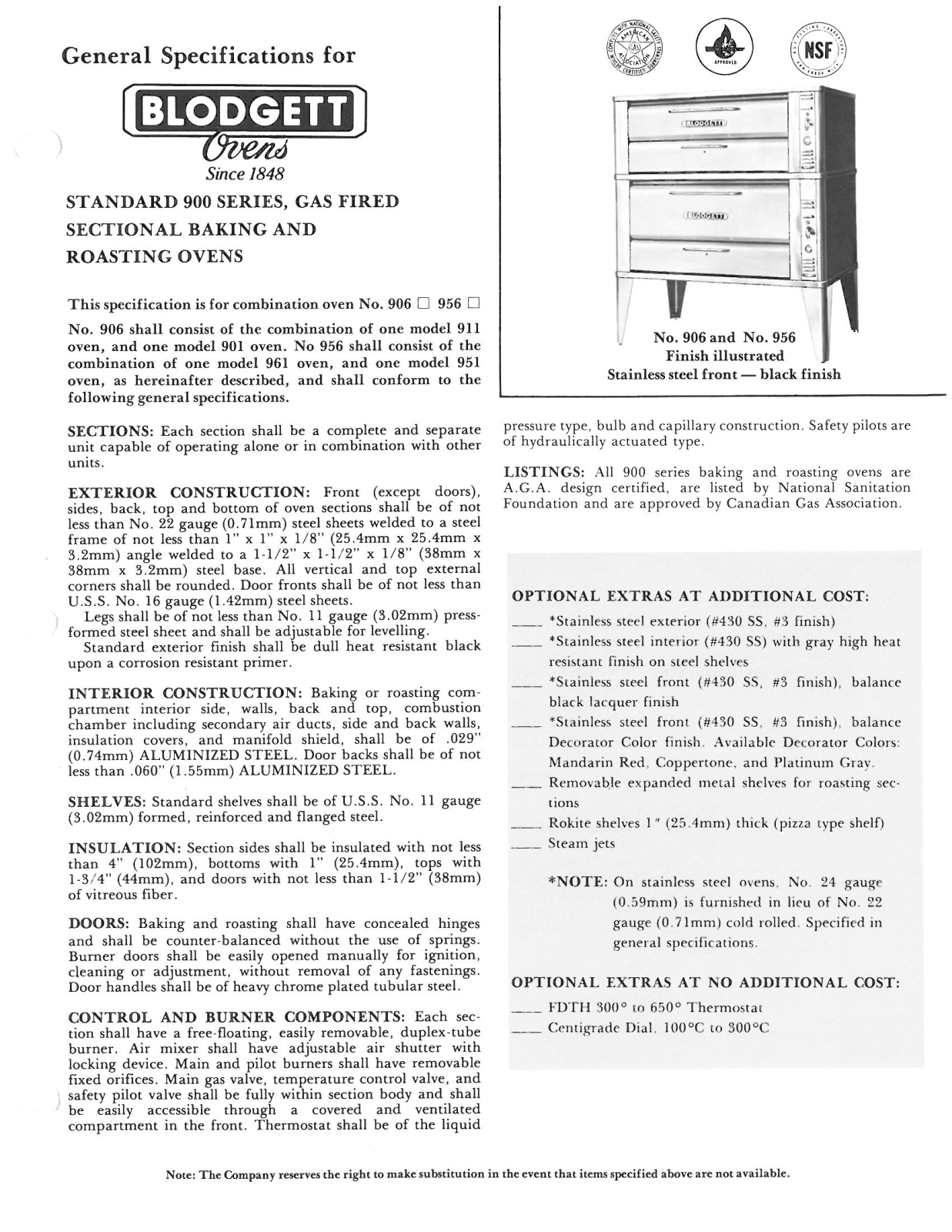 Blodgett 956 User Manual