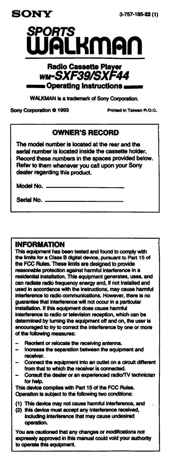 Sony WM-SXF44 Users guide - ManualMachine.com