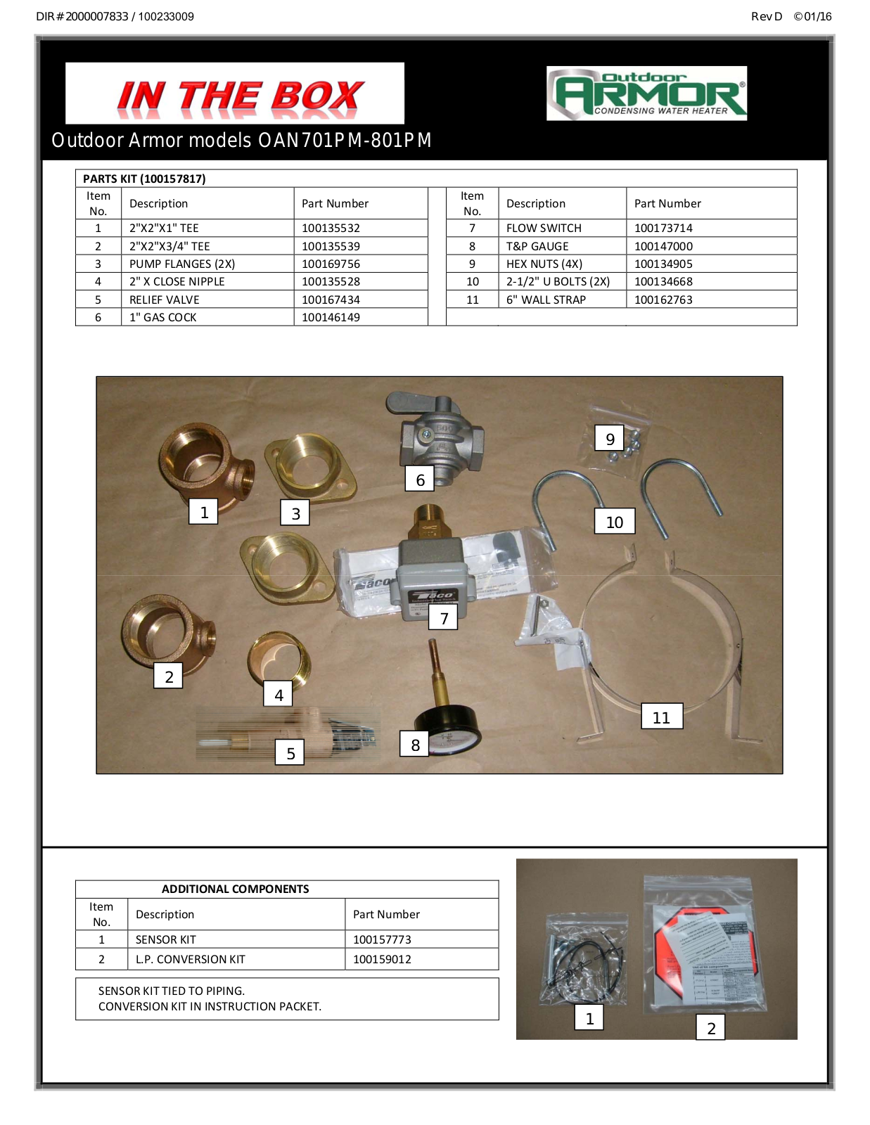 Lochinvar OAN801PM Parts List