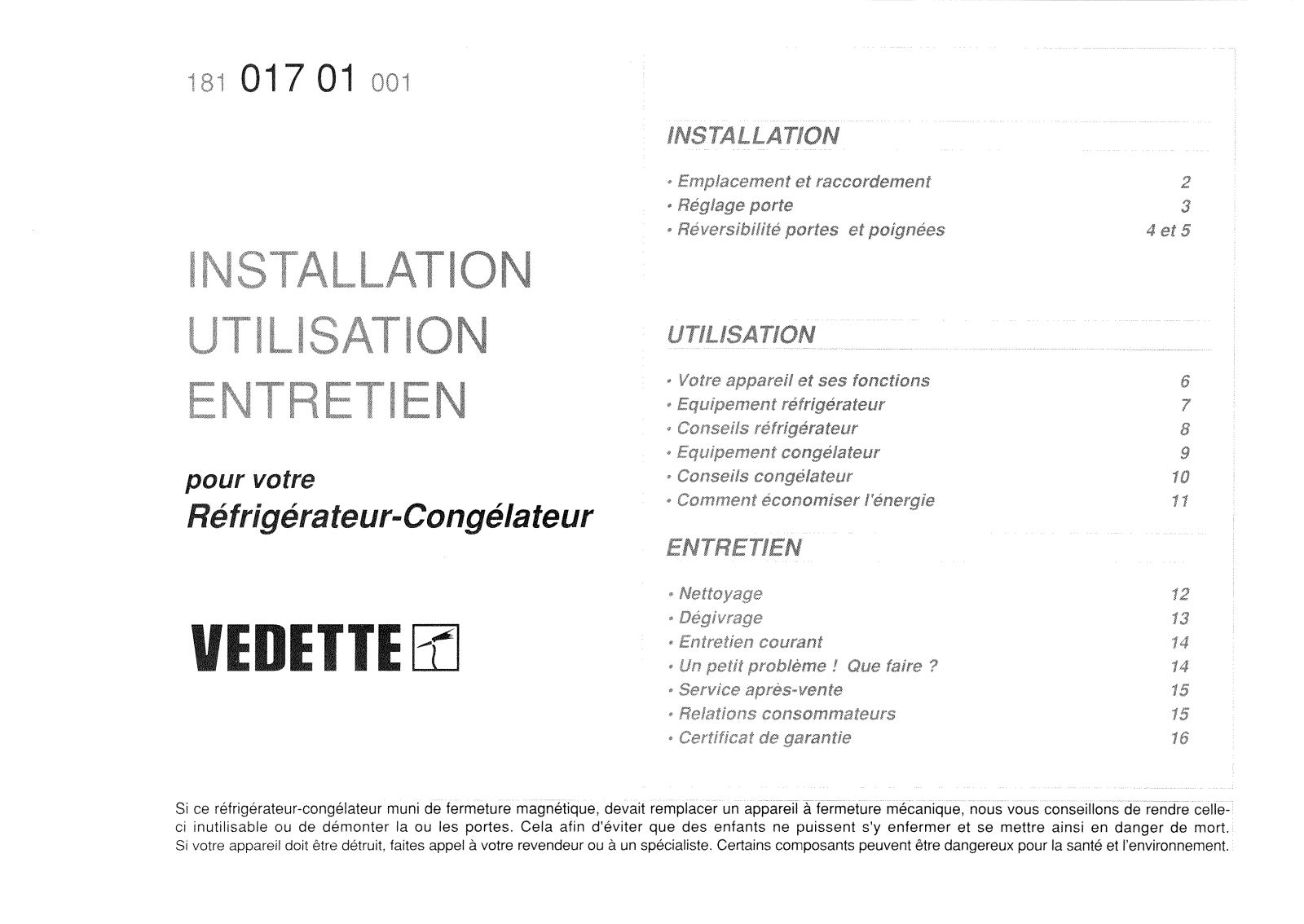 Vedette RC6358BD, RC6357, RC6393, RC6358 User Manual