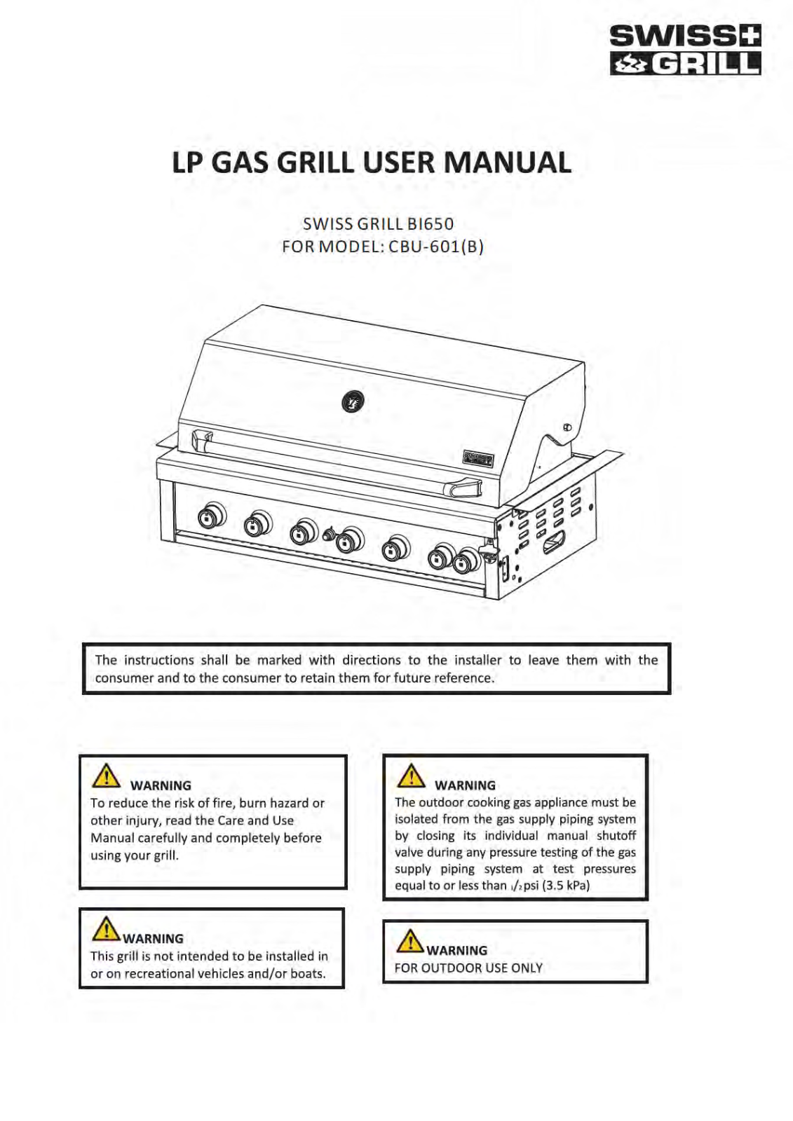 Swiss Grill Bi650 Owner's Manual