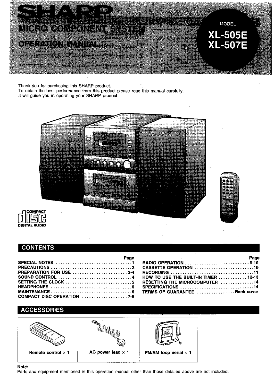 Sharp XL507E, XL505E User Manual