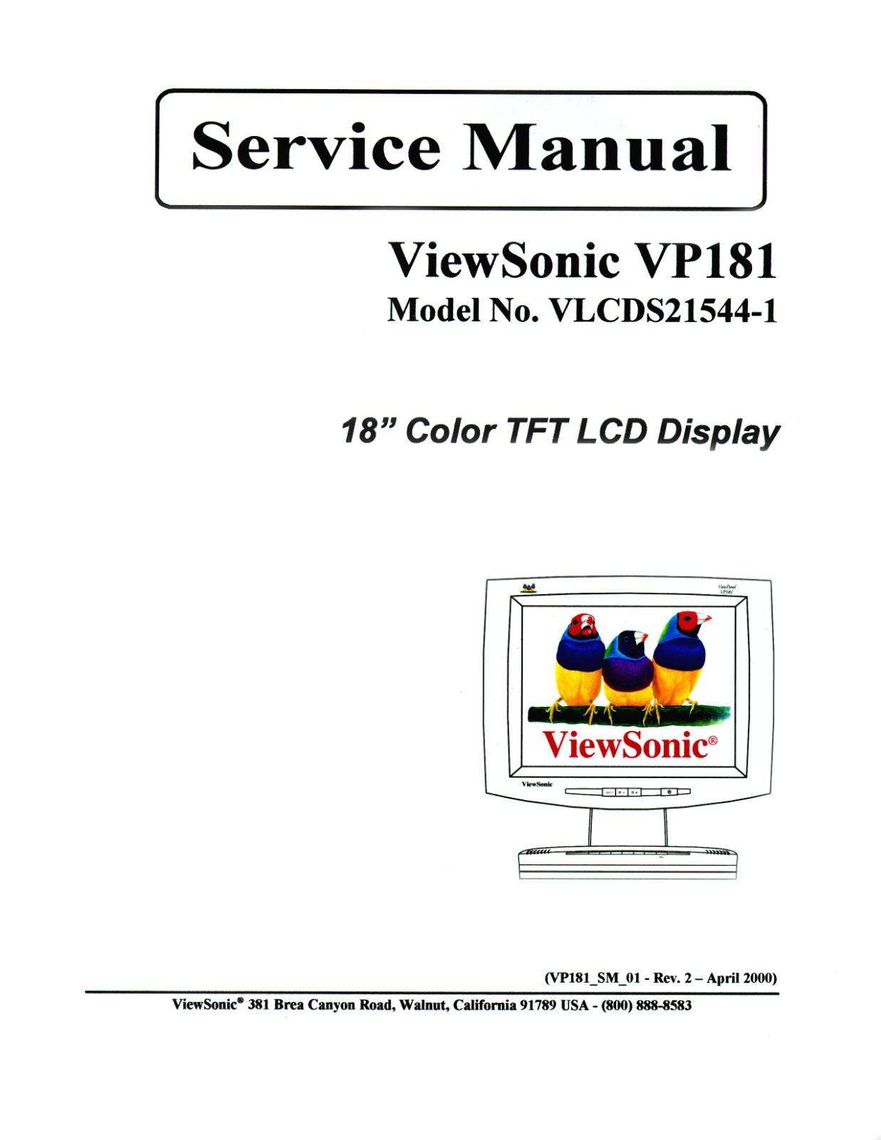 ViewSonic VP181,VLCDS21544-1 Service manual